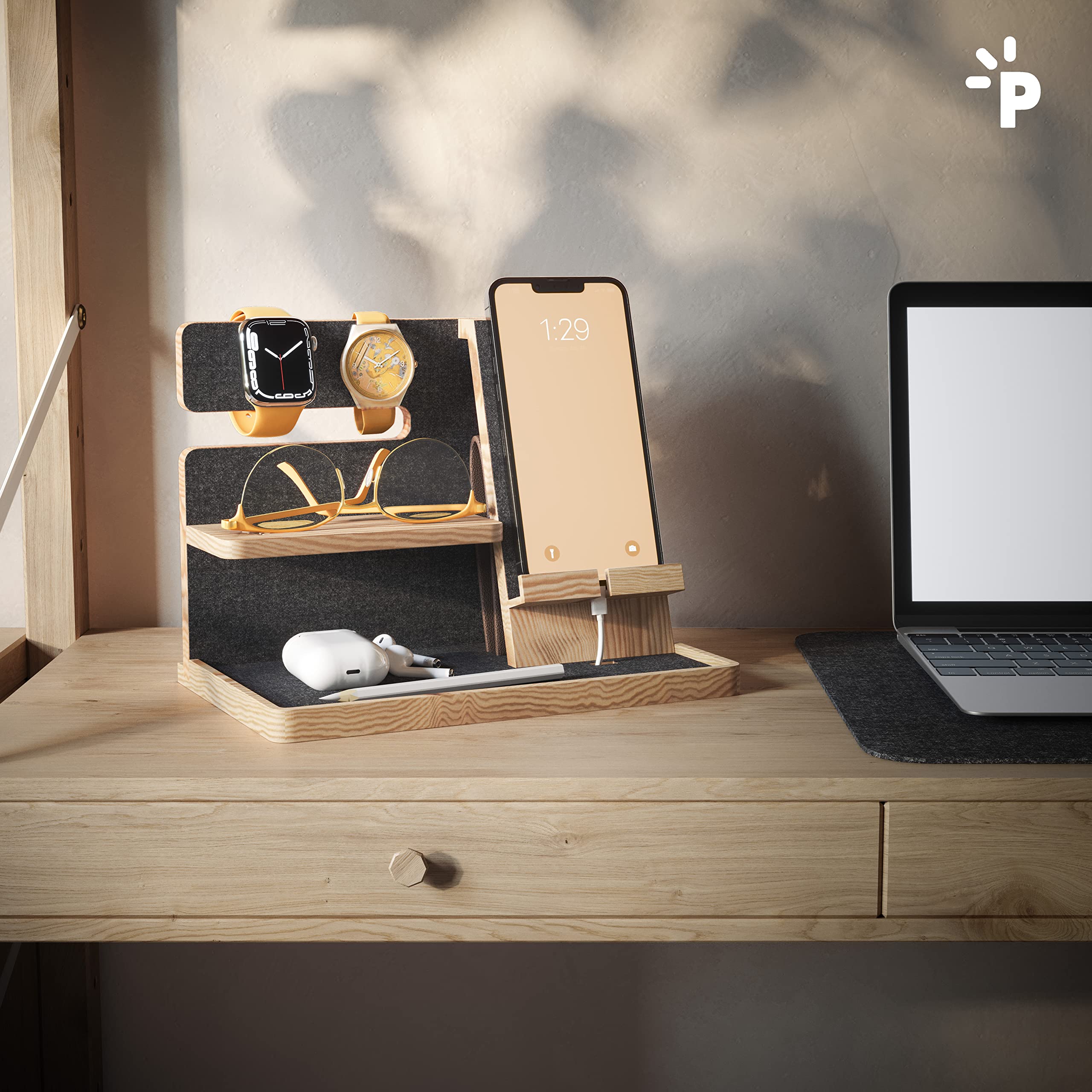 Organizer da Comodino in Legno | Idea Regalo di Natale per Uomo, Papà, Marito o Fidanzato | Oggetto Utile e di Design