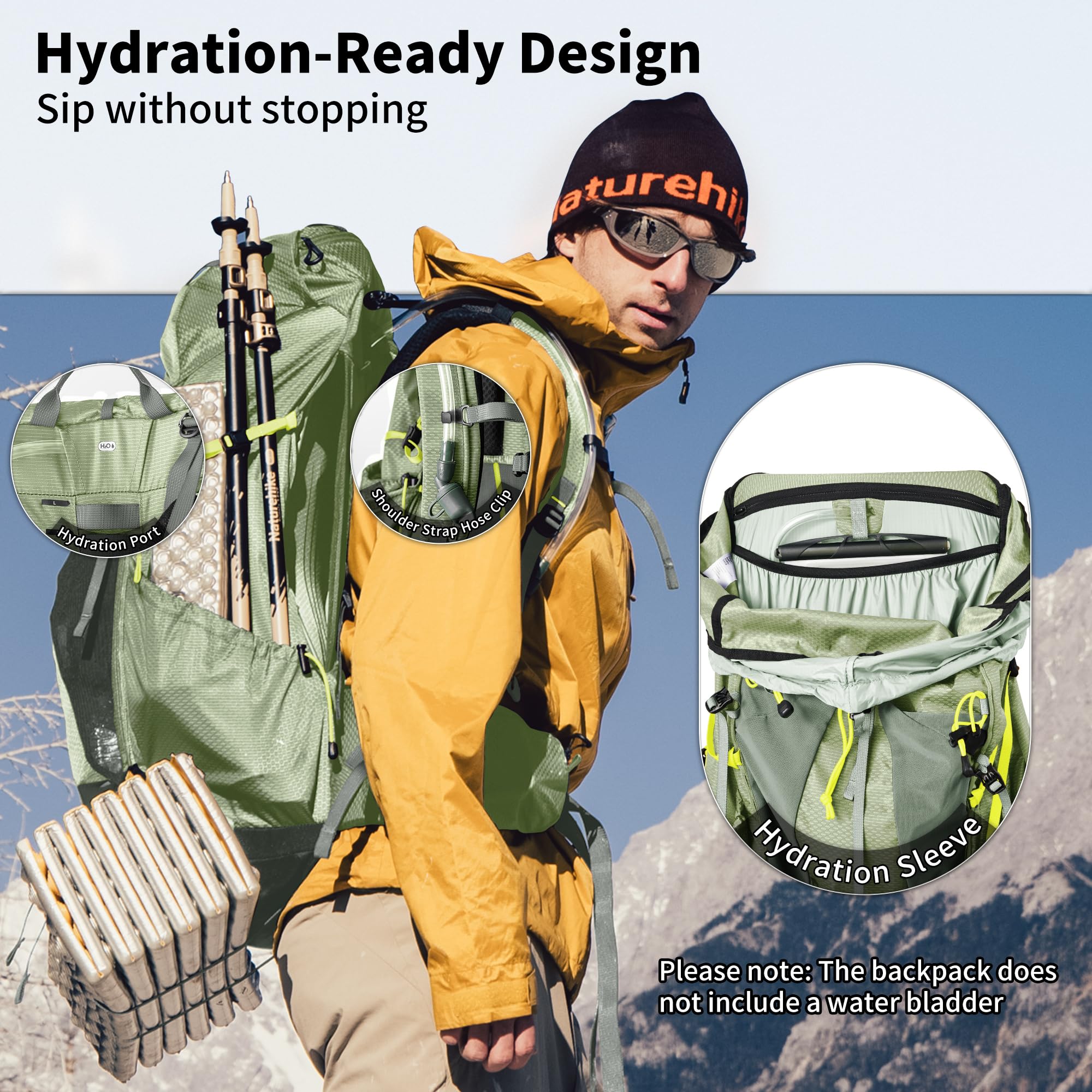 Naturehike Seek Wind Mochila de 35 L/65 L, mochila de trekking para hombre y mujer, mochila de senderismo, mochila de viaje impermeable, mochila con funda para lluvia para camping, ciclismo