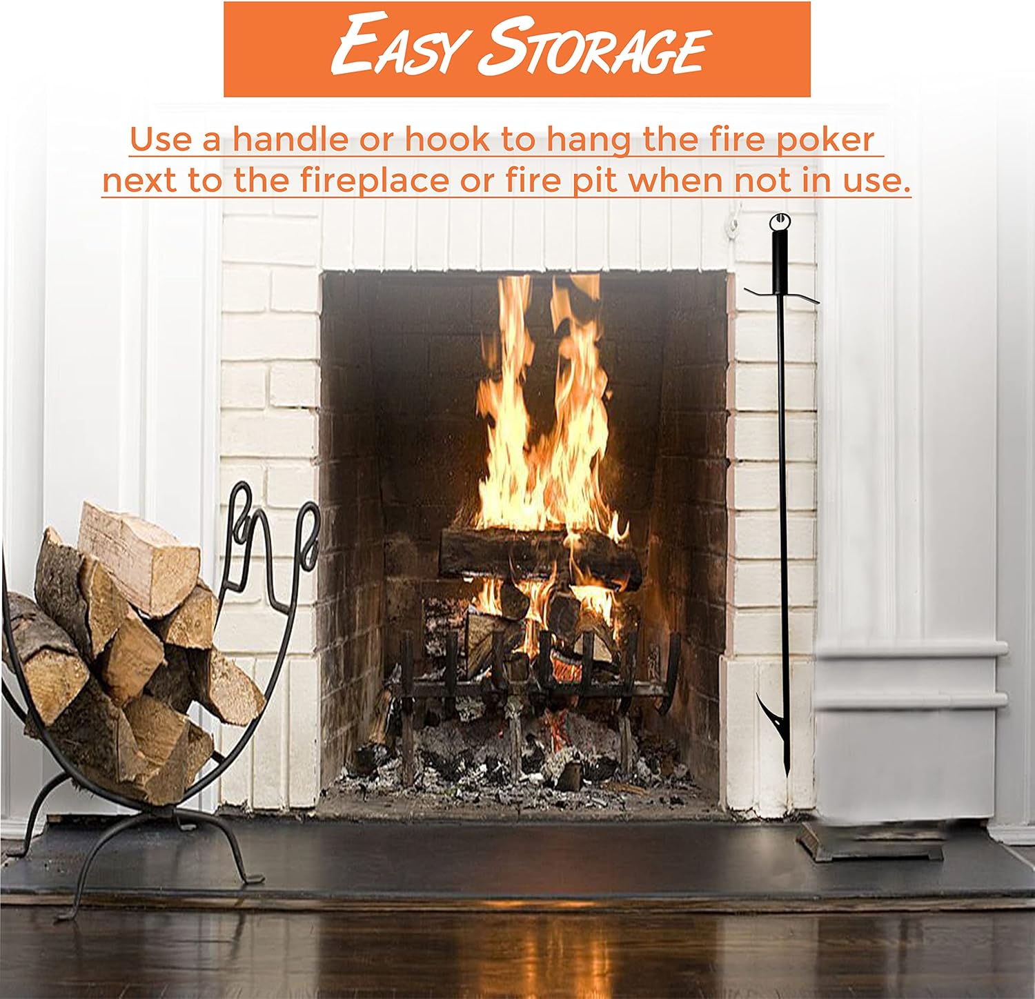 FEBTECH 40-Inch Fire Pit Poker, Heavy Duty Powder Coated Rust Resistant Fireplace Poker for Indoor Fireplace and Outdoor Fire Pits & Other Camping Accessories, Black