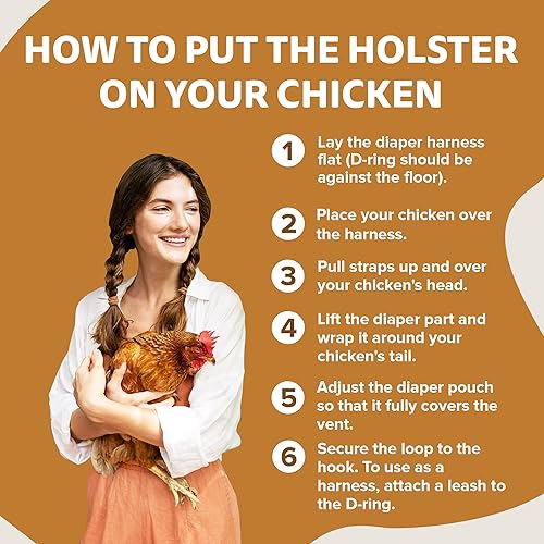 Miniatura 7 de Hen Holster - Pañal y arnés envolventes para aves para gallinas, gallo, patos, gansos, con forro de vinilo extraíble, ajuste ajustable para