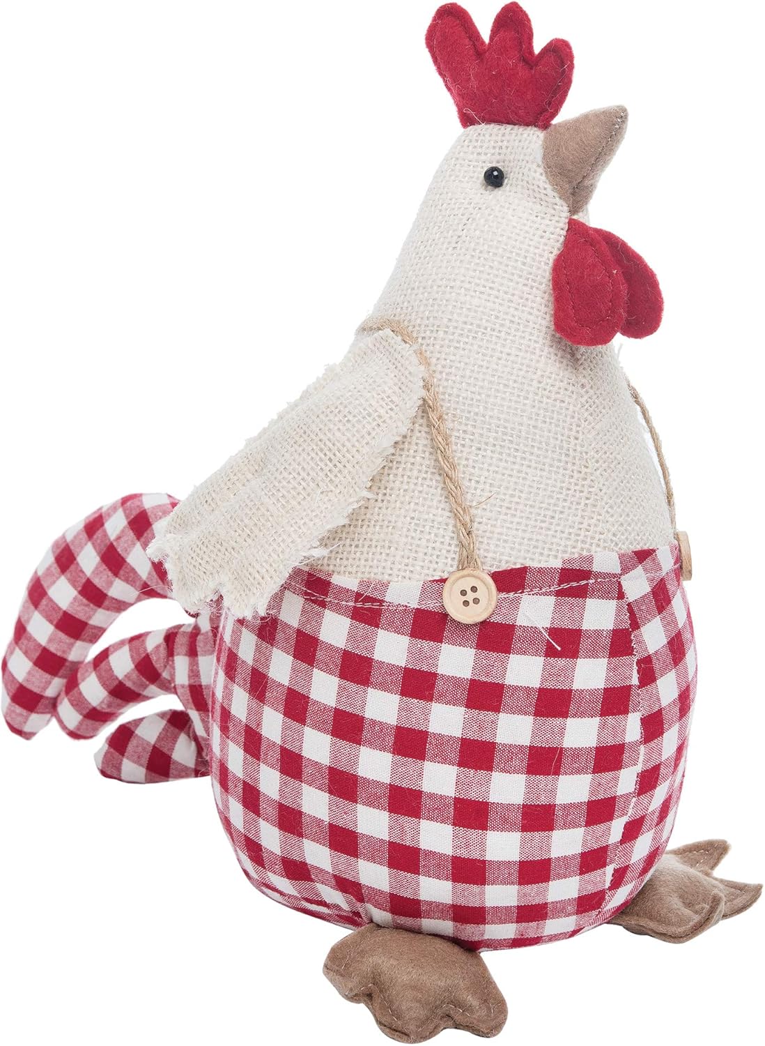 Gallerie II 10.23" Cute Rooster Chicken in Plaid Overalls Handcrafted Decorative Floor Doorstop All Seasons Summer Spring Farm Farmhouse Door Doorway Decor Decoration White