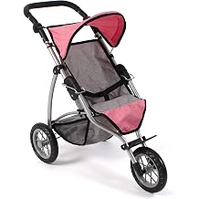 Bayer Chic 2000 - Leon Doll's Pram, Jogging Buggy, Doll Jogger for Children from 4 to 8 Years, Melange Grey, Pink, 75 x 40 x 73.5 cm