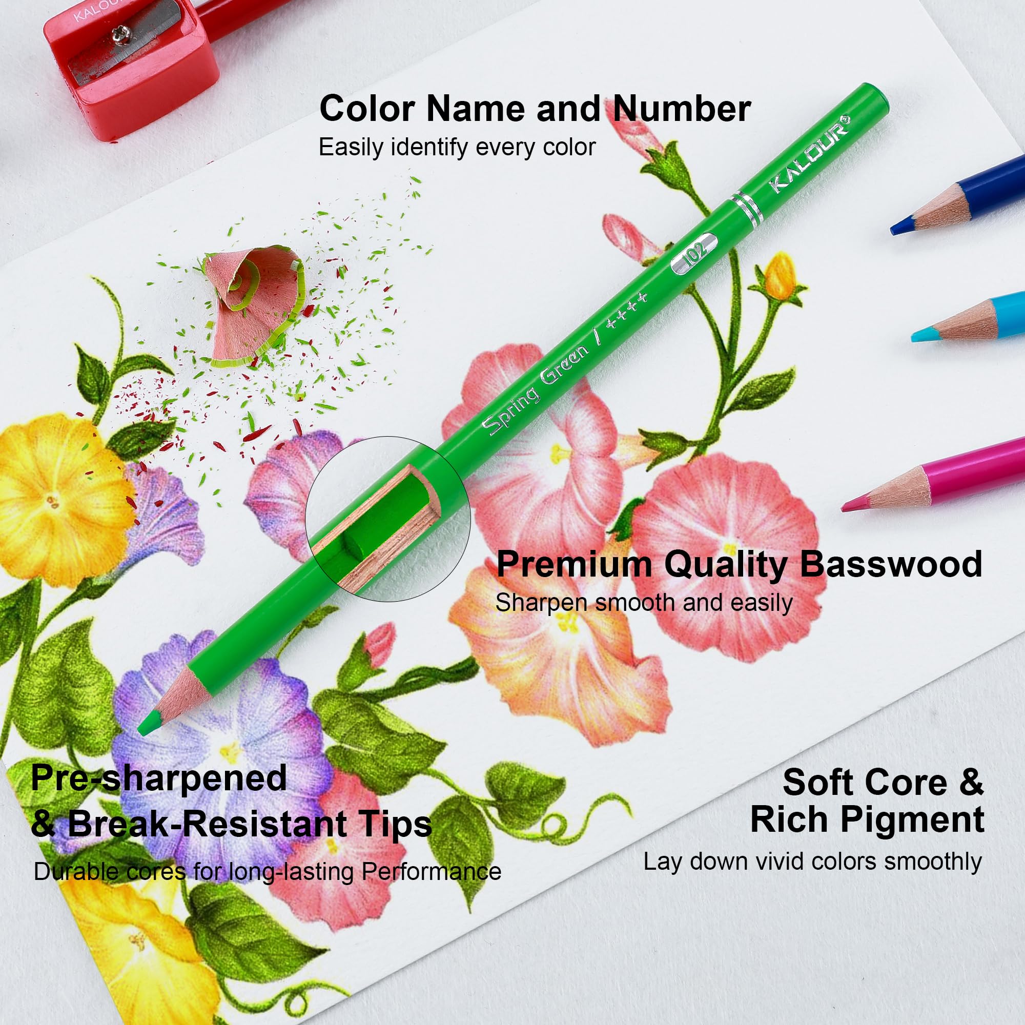 KALOUR Lot de 550 crayons de couleur avec étui à fermeture éclair de grande capacité, noyau souple avec couleurs vives, idéal pour le coloriage, le dessin, les croquis, les travaux manuels, les
