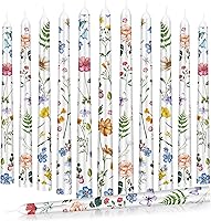 Tujoe 12-Pack Wildflower Taper Candles, 10-Inch Tall Floral Print, 6-Hour Clean Burn for Parties, Weddings & Rustic Home Decor