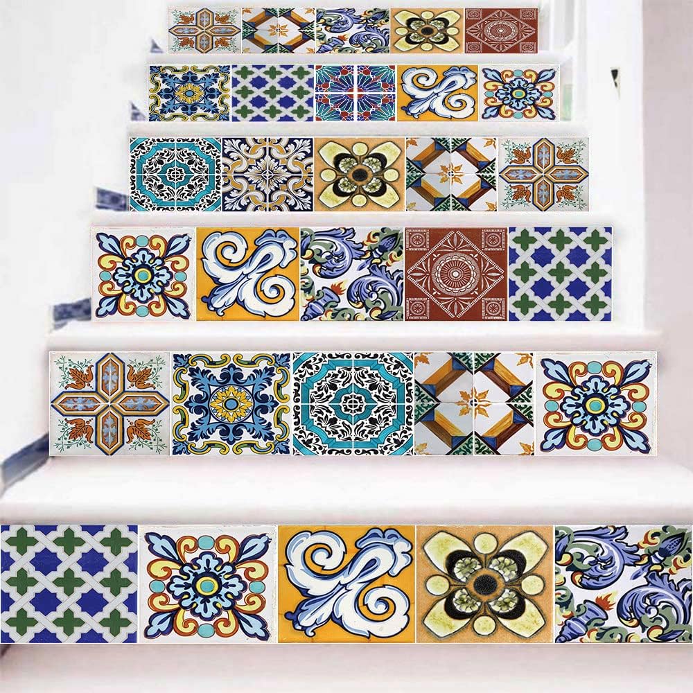 6 PCS Peel and Stick Backsplash Tile Stickers, Self-Adhesive Decals for Stair Riser Decorations, Step Staircase Stickers 39"L x 7"W