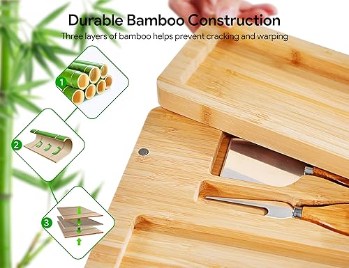 Miniatura 2 de Tablas de charcutería, tabla de queso Thereye con juego de cuchillos, juego de tablas de charcutería de bambú, regalos para mujeres, regalos de