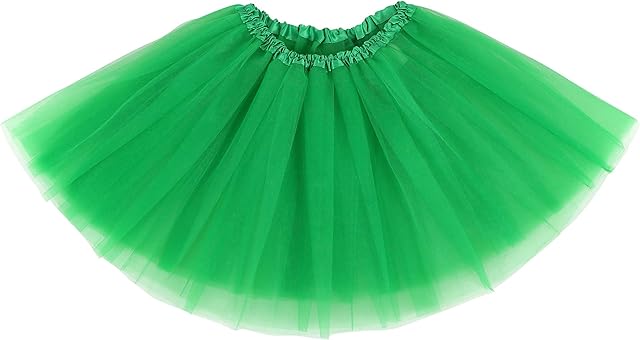 Saia tutu feminina de tule com 3 camadas elástica clássica para adultos, 3 Layered Green, One Size