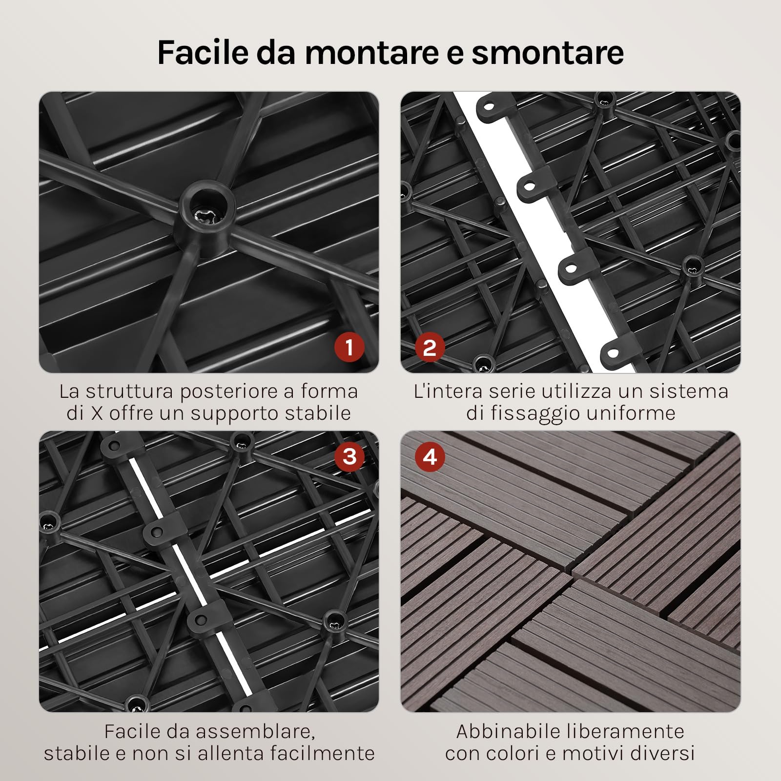 WOLTU Piastrelle per Pavimenti da Esterno Balcone/Giardino/Terrazza Pavimentazione ad Incastro in WPC, Legno Composito, con 22 Pannelli da 30x30 cm Caffè