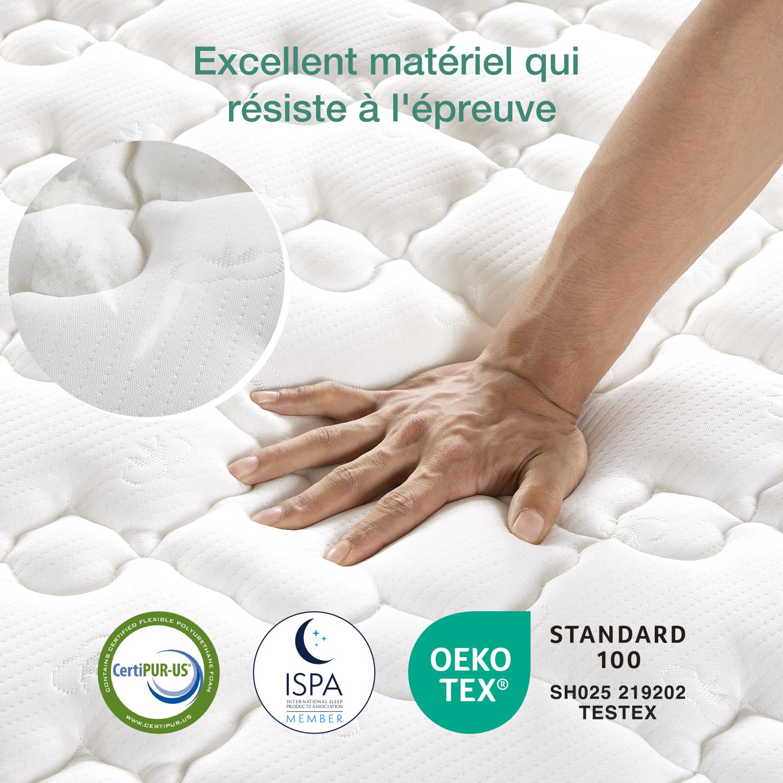 Novilla Matelas à Ressorts ensacés H3, 160x200 cm, 7 Zones, Mousse Confort - Certifié Öko-Tex CertiPUR-US - 20 cm