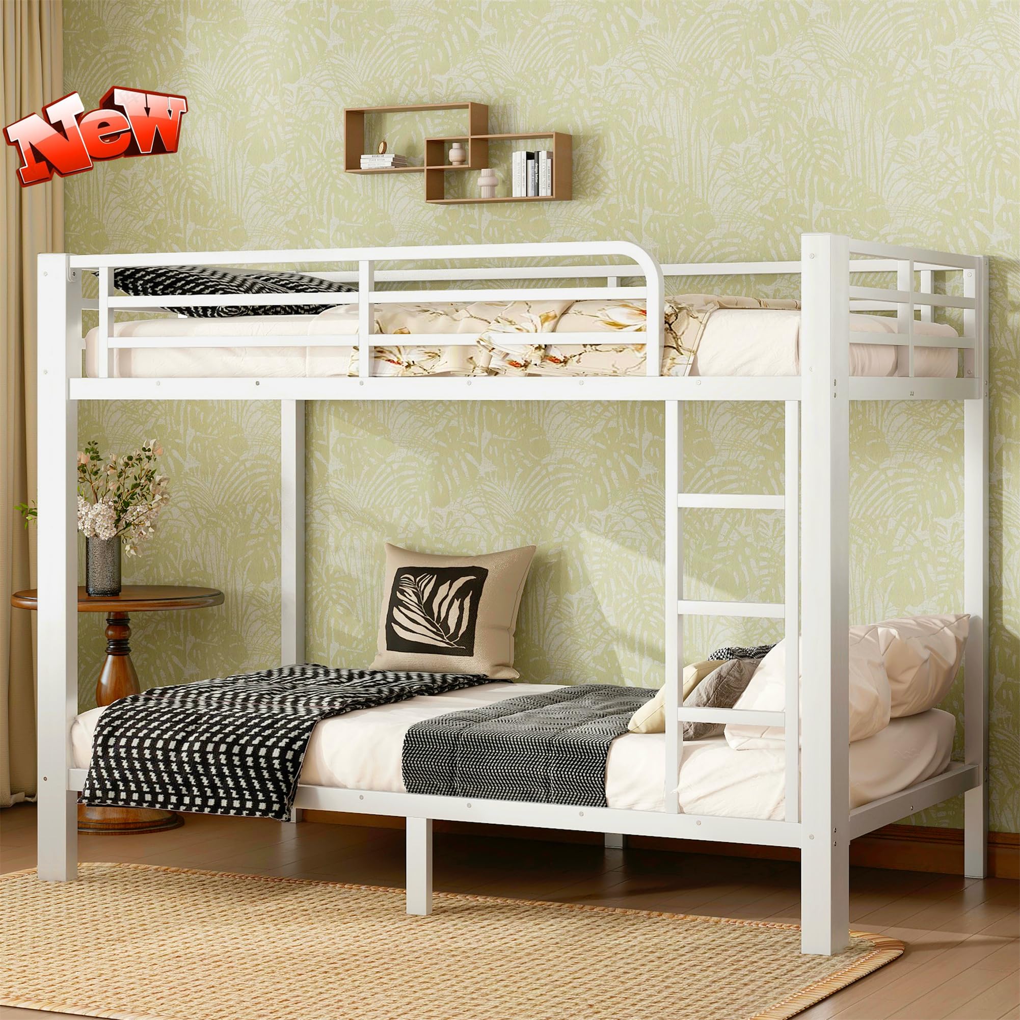 TIHWOALL Upgraded & Stronger Heavy Duty Metal Twin XL Over Twin XL Bunk Bed Frame, Thickened More Stable Safer Steel Bunkbeds (White)