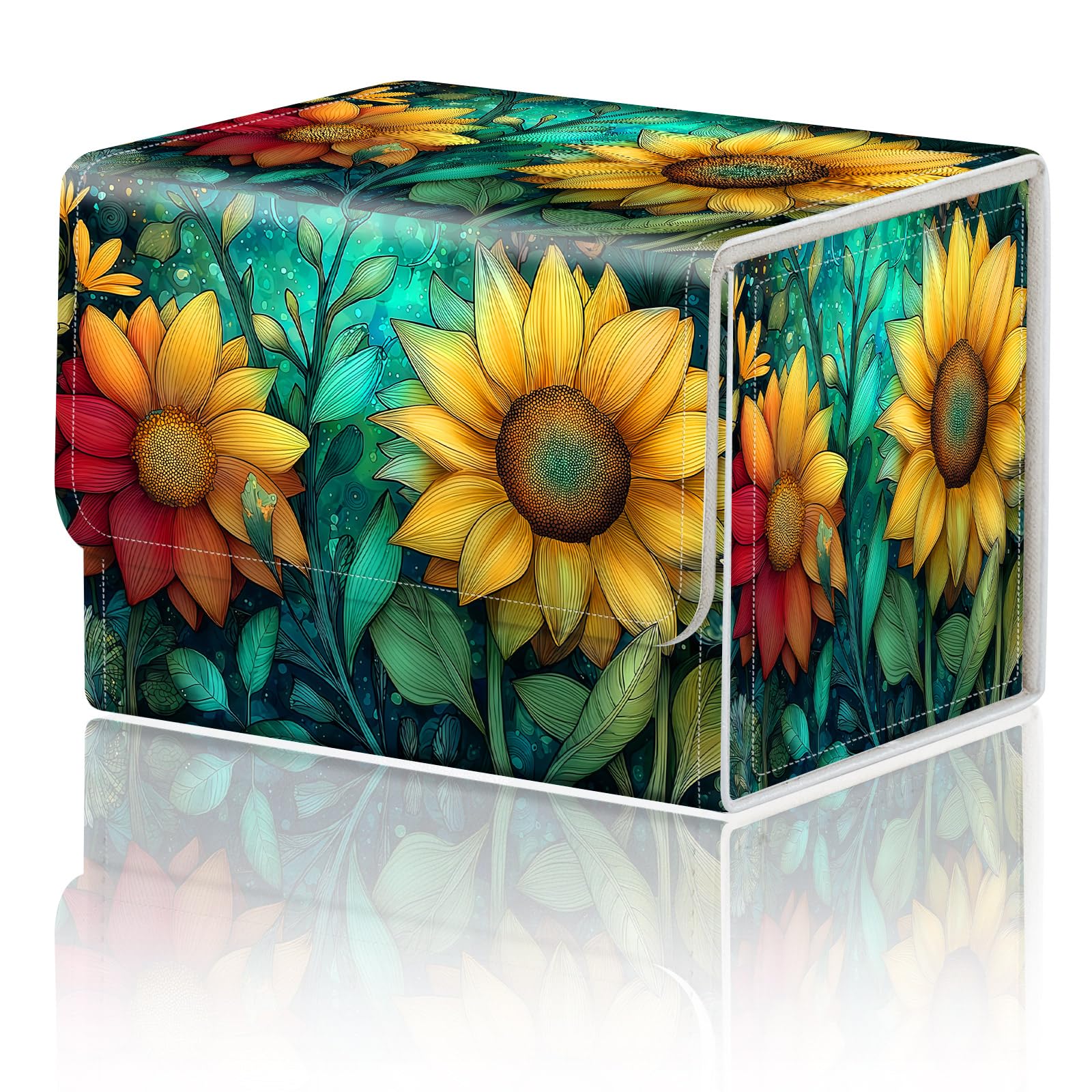 Card Game Storage Box for TCG Deck Box MTG Card Box Organizer Trading Card Case Commander Deck Box TCG Card Storage Box Magnetic Closure Creative Pattern Up to 200 Cards, Yellow sunflowers — image 1