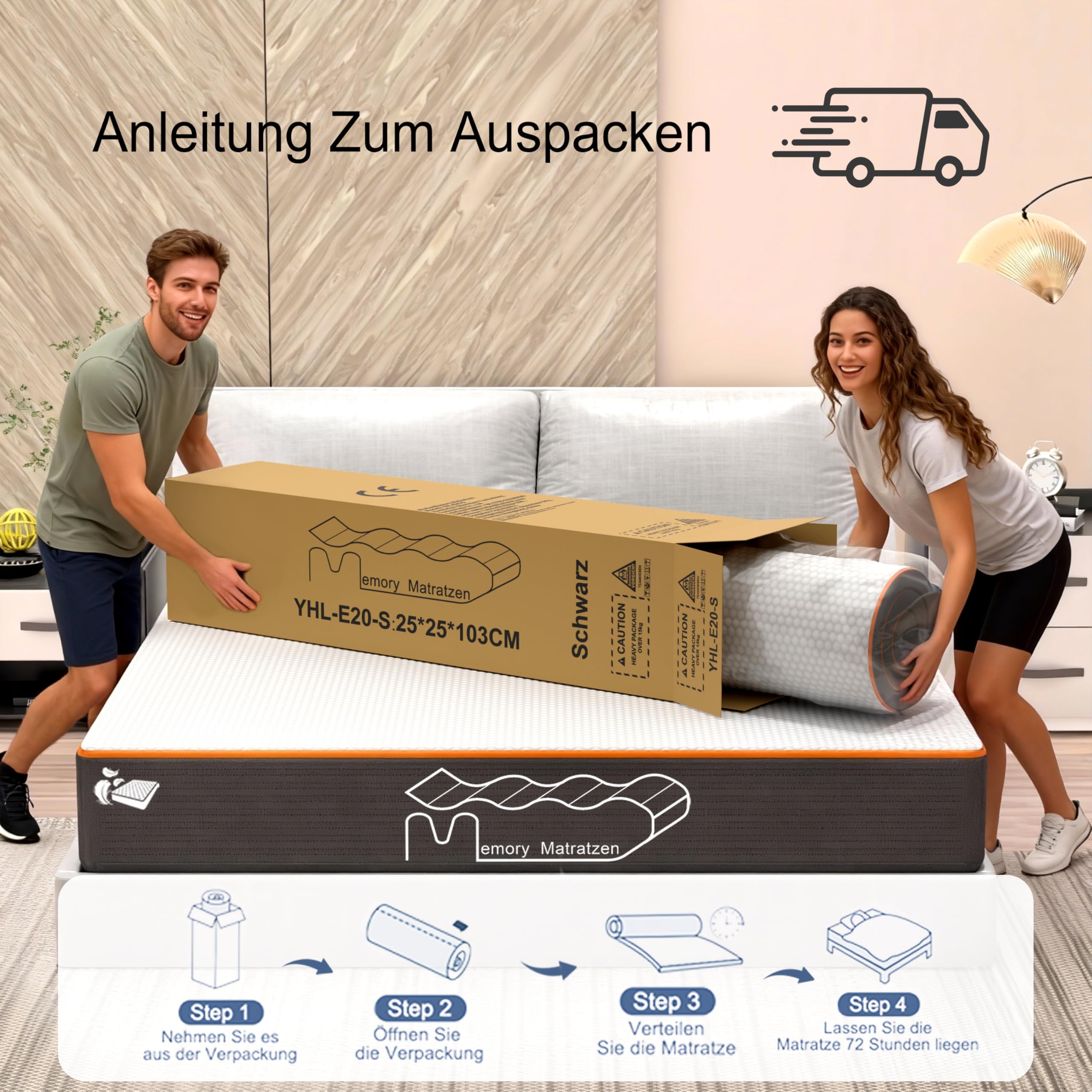 Materasso 160 x 200 cm, altezza 26 cm, materasso in schiuma fredda in gel, 7 zone, grado di durezza H2/H3, Premium Memory Foam per letto doppio, camera da letto familiare (160 x 200 x