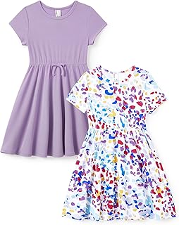 Girls' Short Sleeve Dresses Multipack – Quick-Dry Fabric, Tie-Dye & Leopard Prints for Toddlers & Big Girls 2-10 T - Buy now