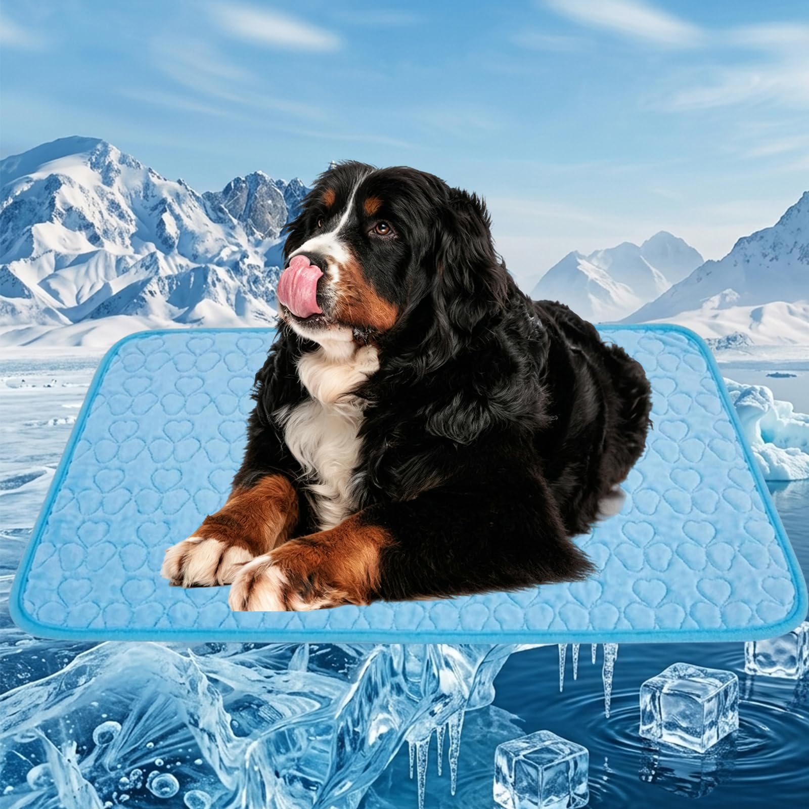 Generisch Kühlmatte für Hunde,Hundematte Sommer Kühlkissen,2026 Neu Kühlkissen für Katzen und Hunde,Waschbar rutschfest Eisseide Kühldecke,für Hundebox Bett Auto Sommer 100 * 150cm (Blau, XXL)