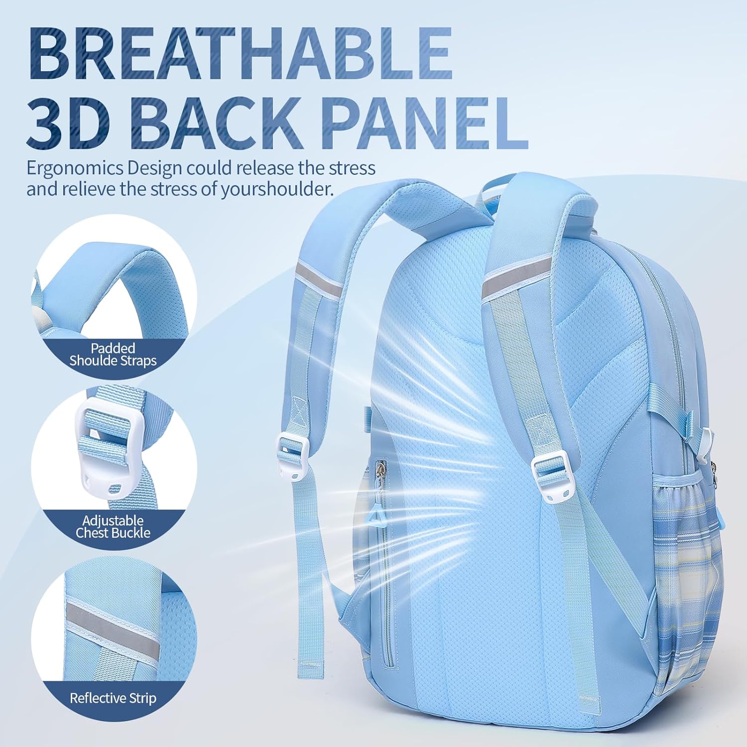 Teen Girls Backpack Aesthetic Laptop Bookbag Elementary Middle School Travel Daypacks Mochilas Escolares Blue - Image 4