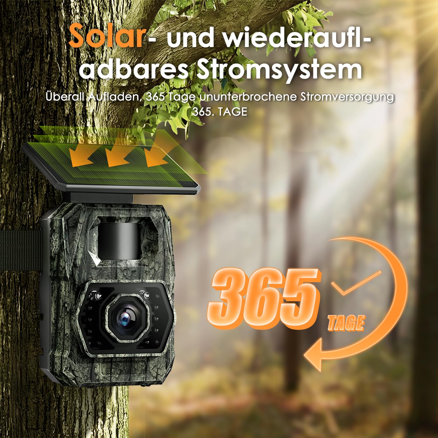Wildkamera WLAN mit Handyübertragung App, 4K 64MP Solar Akku 5200mAh Bewegungsmelder Nachtsicht 0,1s Auslösezeit Bluetooth IP66