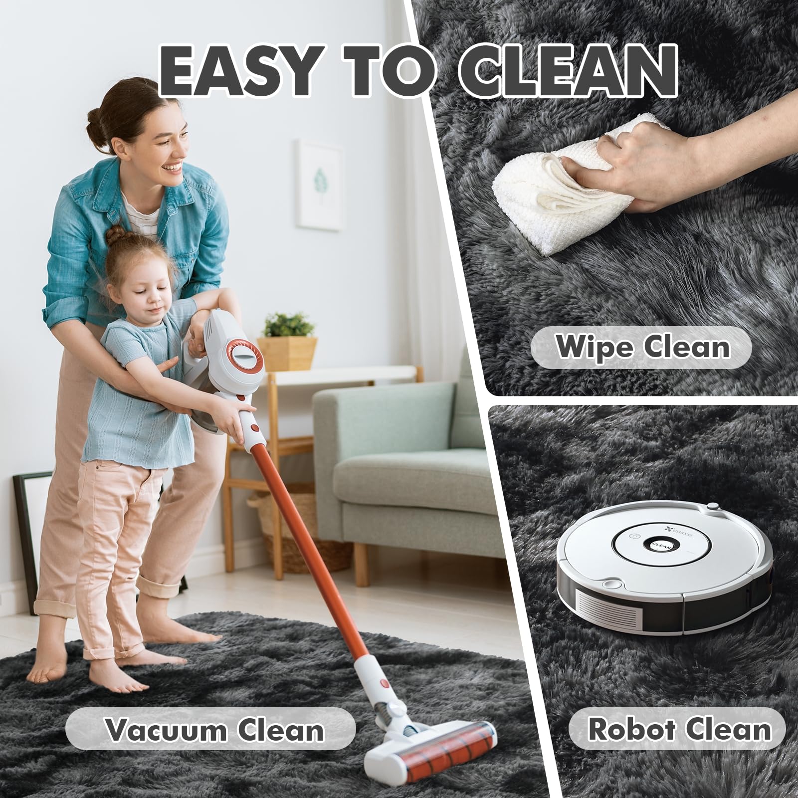 6x9 Ft Large Shag Rugs for Living Room Decor, Tie-Dyed Ultra Soft Fluffy Furry Area Rugs for Bedroom Indoor Floor, Aesthetic Carpet for Kids Home (Dark Grey)