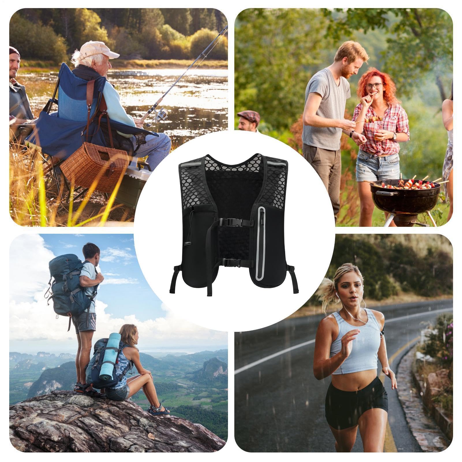 Chaleco de banda de rodadura – Bolsa de agua, paquete de carreras | Mochila ligera con bolsillos para botellas, correas reflectantes para trail jogging al aire libre, trekking, engranaje de