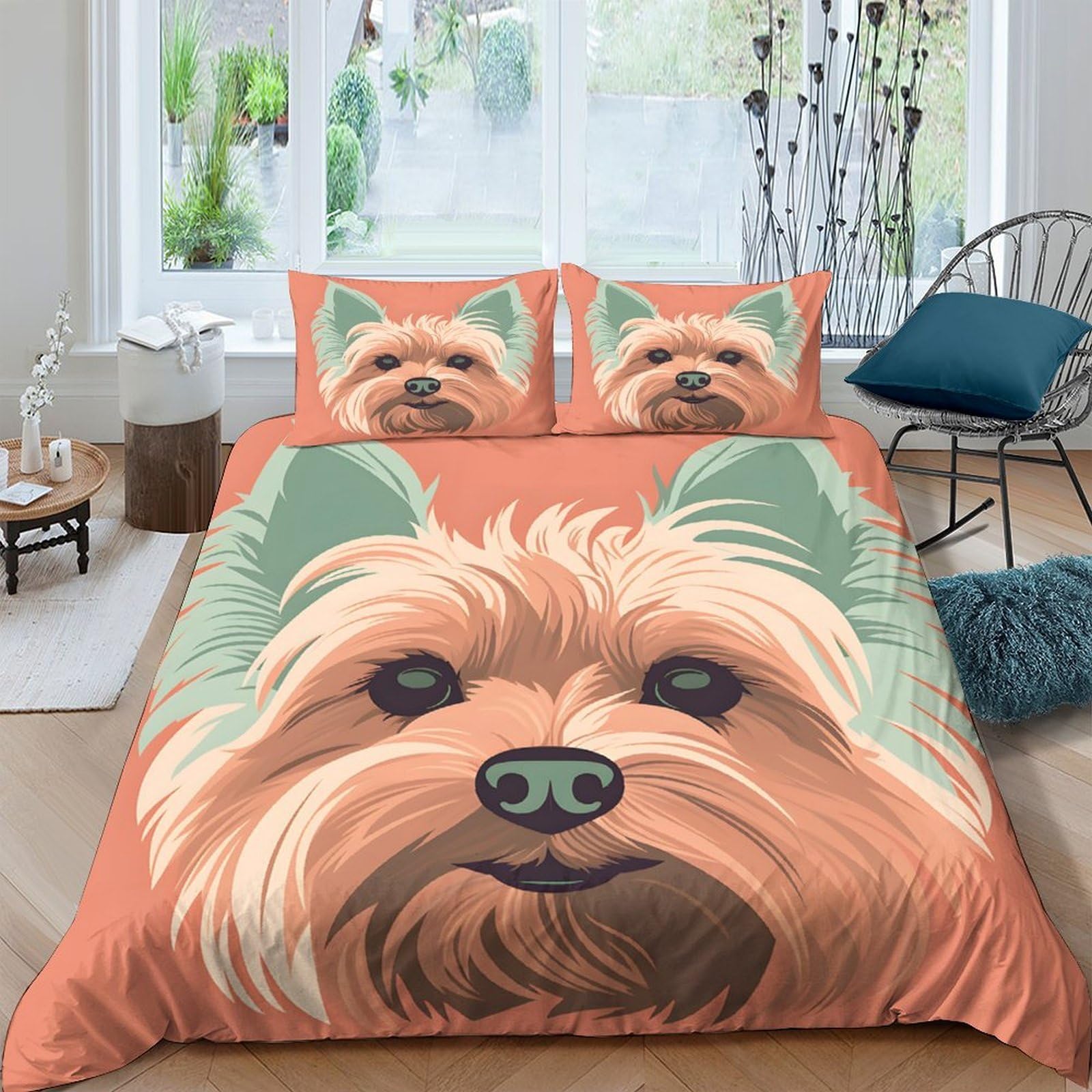 GPLZQXKJNH 3D Printed Yorkshire Terrier Dog Duvet Cover Set Microfiber Soft Breathable Puppy Face Bedding Set with 2 Pillowcases for Bedroom Decor Rental Dormitory Single（135x200cm）