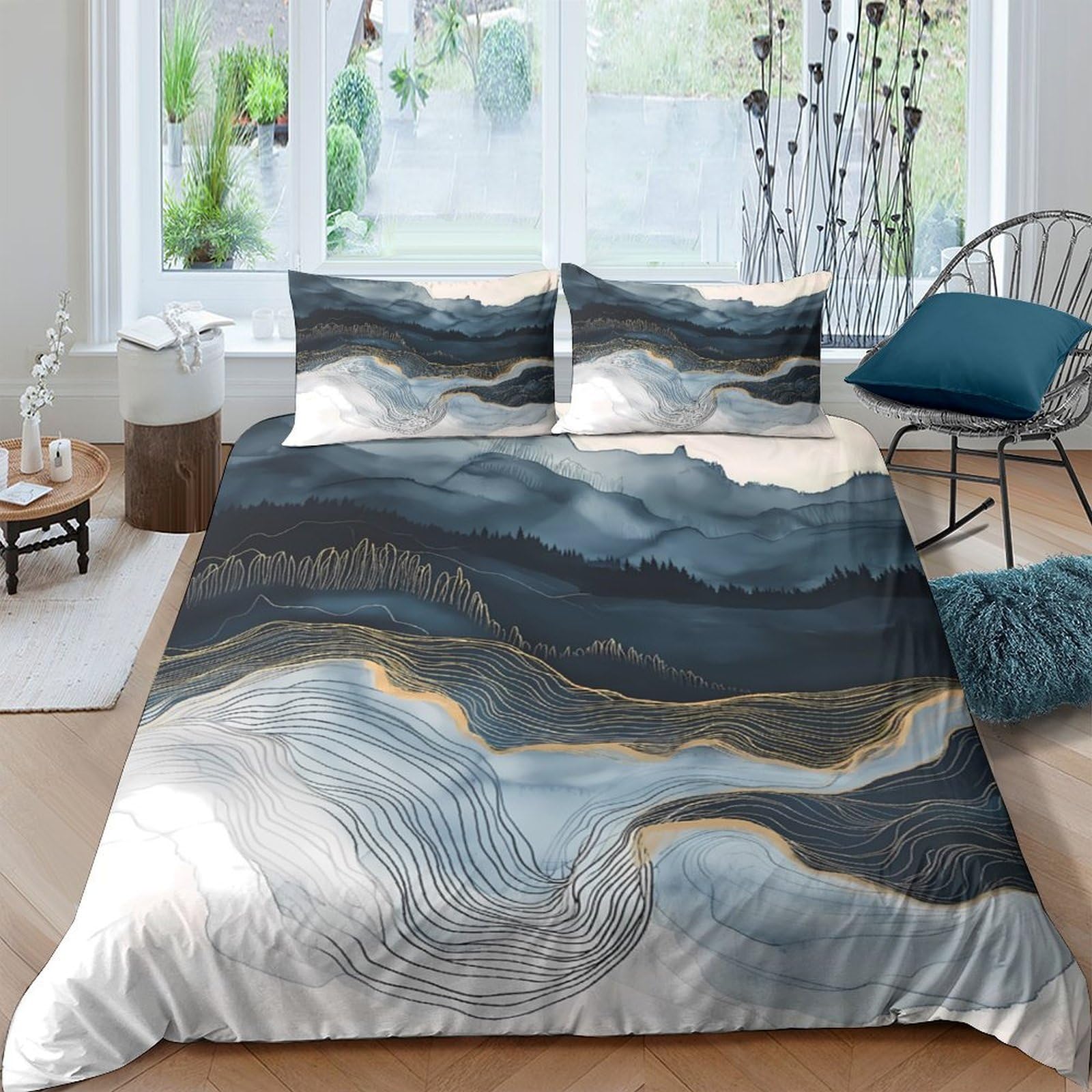 P5V6M1Q9 3D Printed Abstract Marble Pattern Duvet Cover Microfiber Soft Breathable Bedding Set with 2 Pillowcases for Bedroom Decor Single（135x200cm）