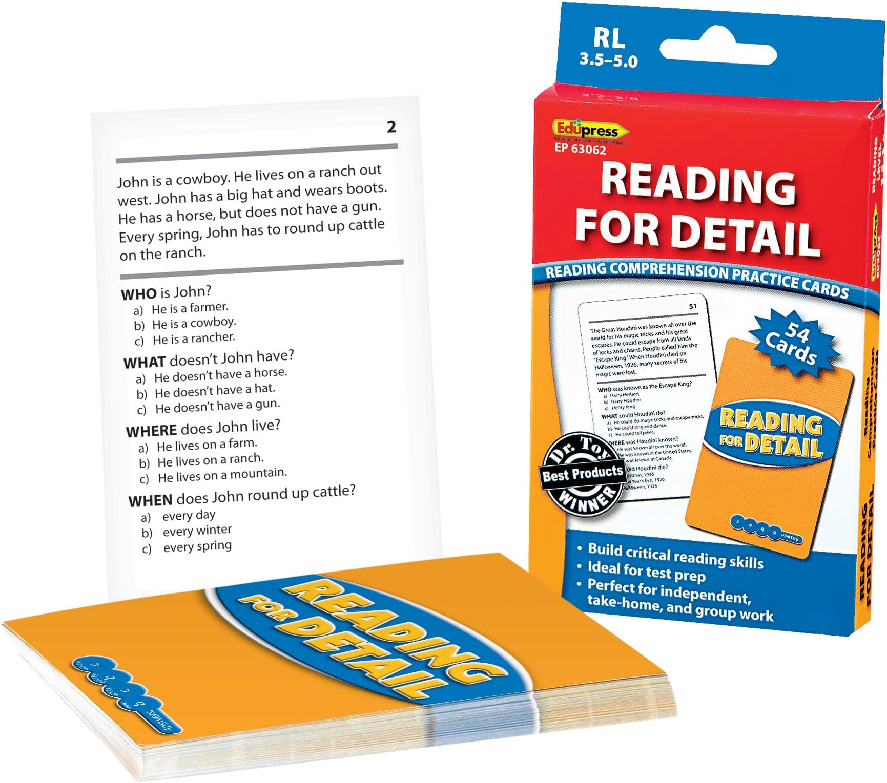 Reading for Detail Practice Cards, Levels 3.5-5.0,Blue