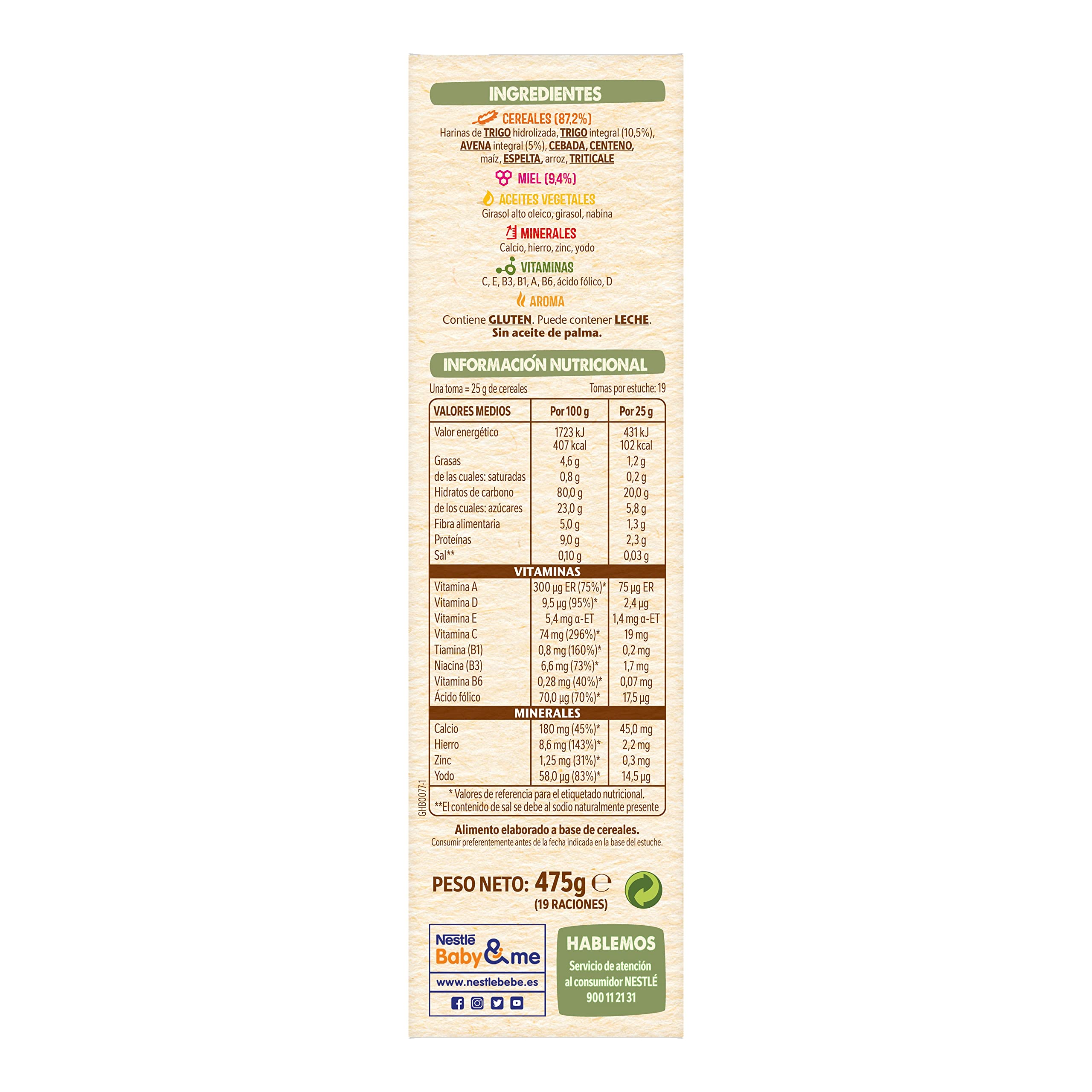 Nestle Papilla 8 Cereales con Miel, 6 Paquetes de 475g (Total 2.85 Kg)