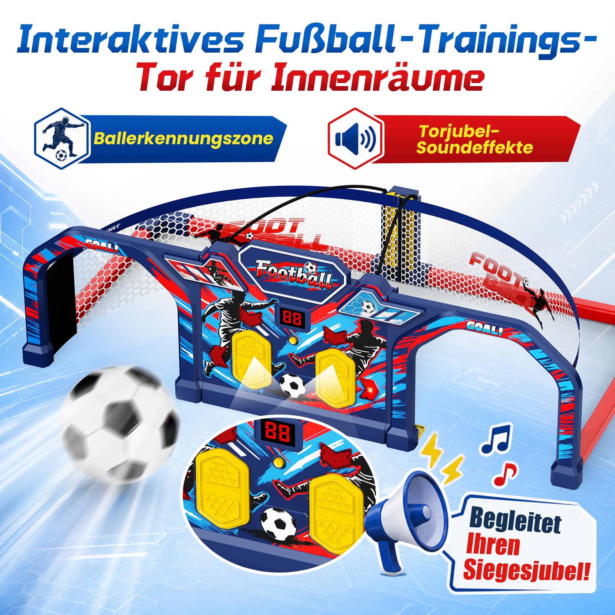 ROPODA Fußball Geschenke Jungen, Interaktives Fußball Spielzeug für Kinder mit 3 Spielmodi, Sounds&Anzeigetafel, Fussball Training Spiele für Garten Indoor Outdoor, Geschenke für Mädchen ab 3+,Wm 2026