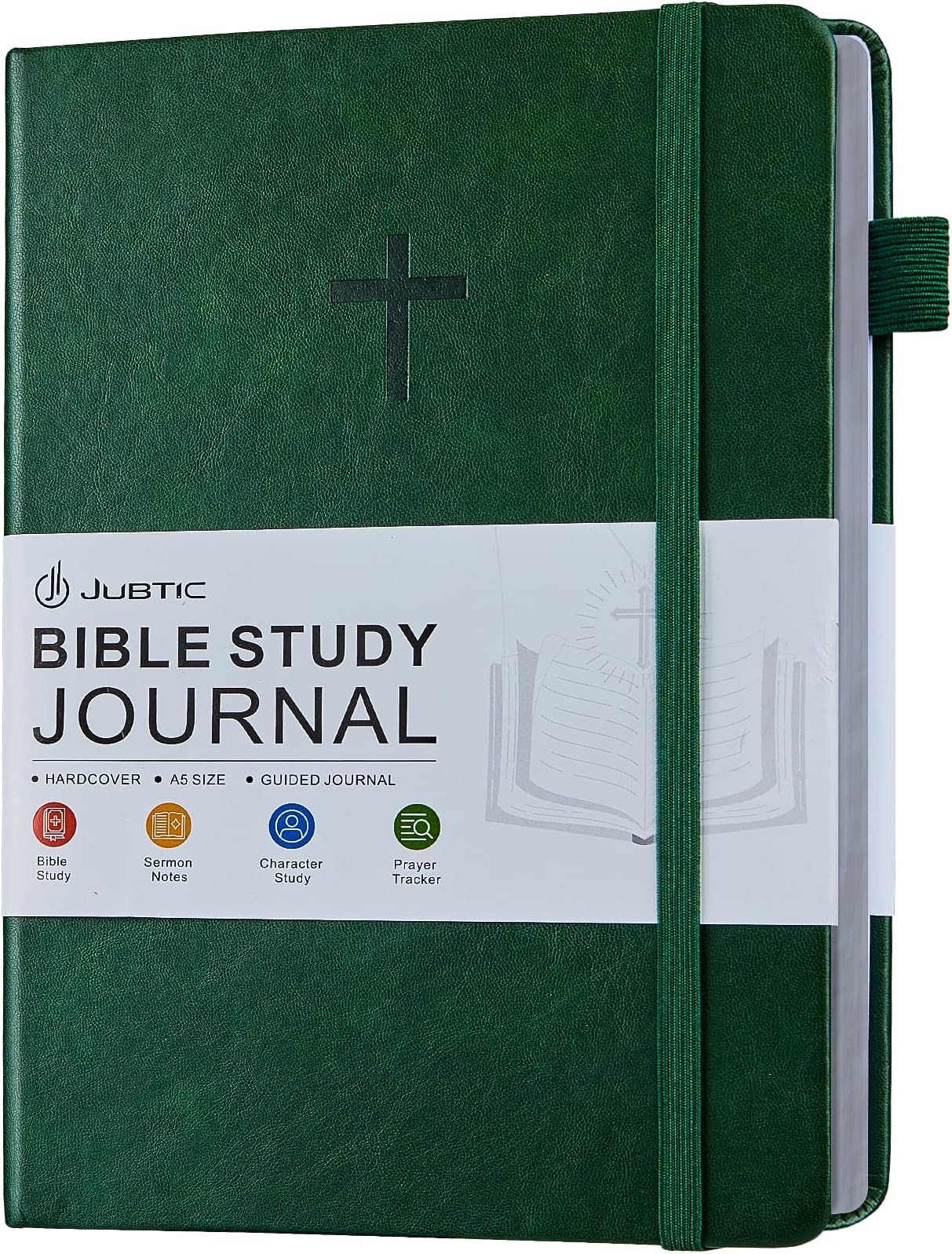 JUBTIC Bible Study Journal– Church Notes Notebook for Note Taking & Reflection, Guided Daily Faith Journal Journaling Kit – Faith Based Religious Gifts & Accessories (Dark Green)