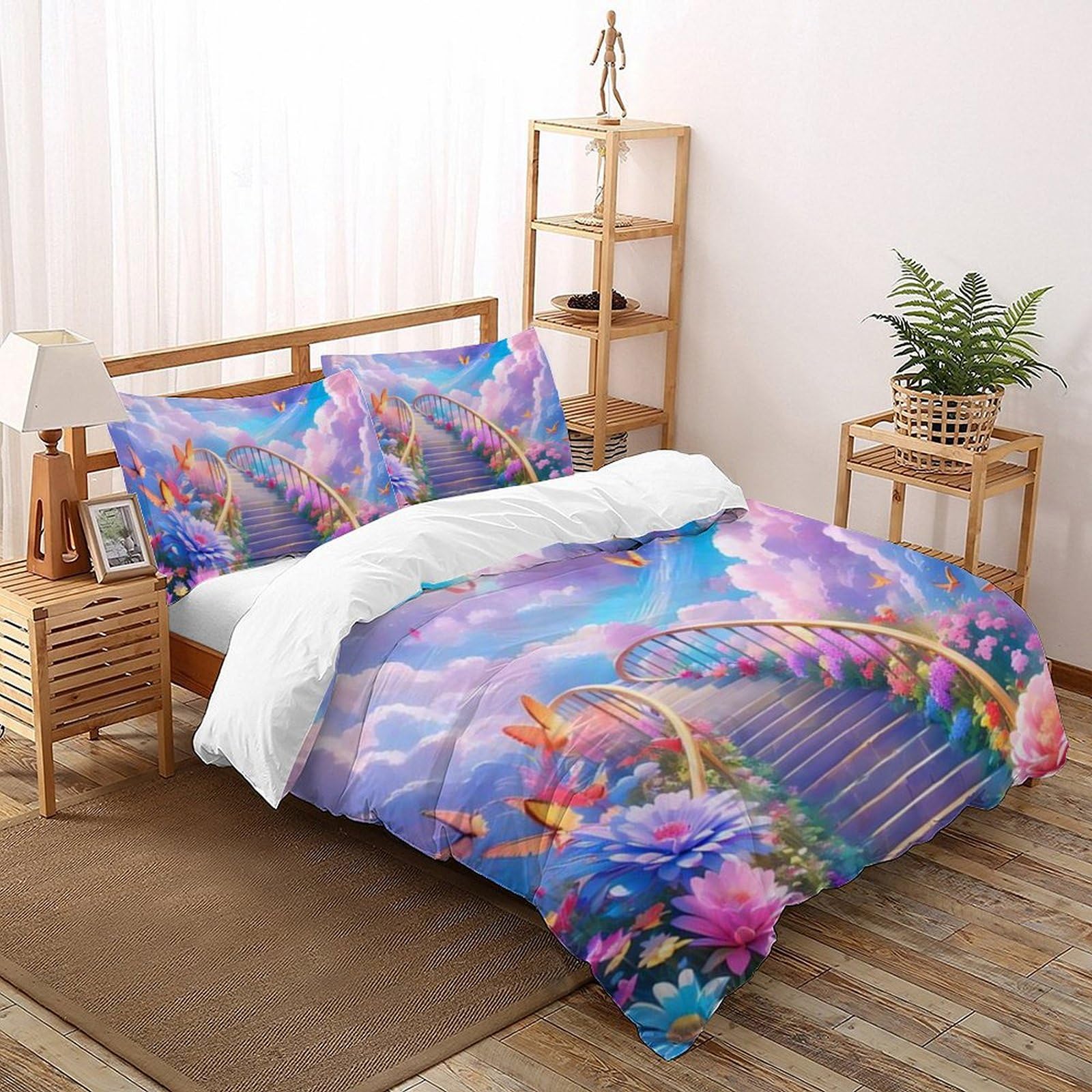 Housse de couette 220x240 fille avec motif arc-en-ciel pour décorer une chambre ado ou enfant