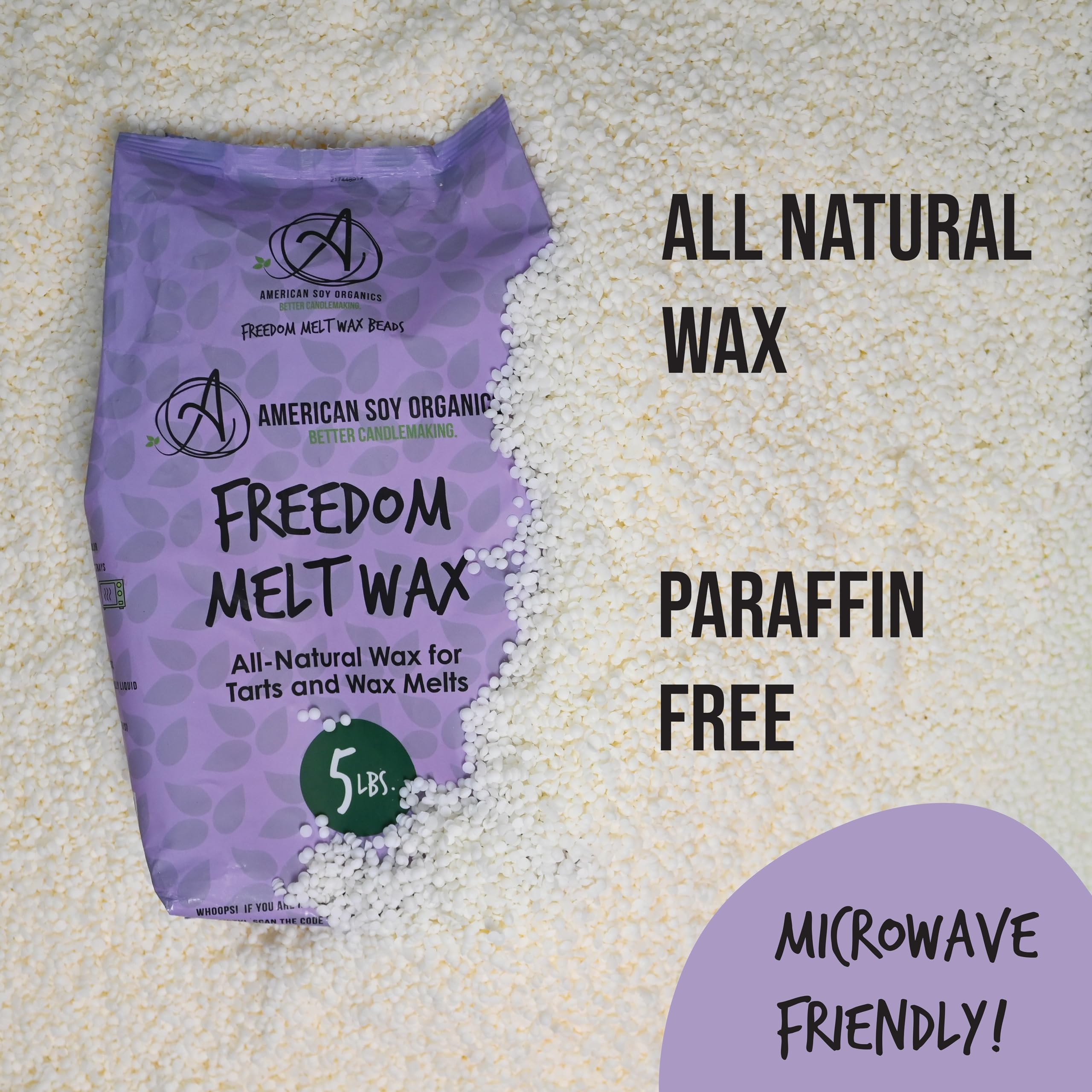 American Soy Organics - Freedom So - Cuentas de Cera para derretir - Cuentas de Cera de Soja para microondas - Suministros de fabricación de Soja de Primera Calidad (Bolsa de 5 Libras)