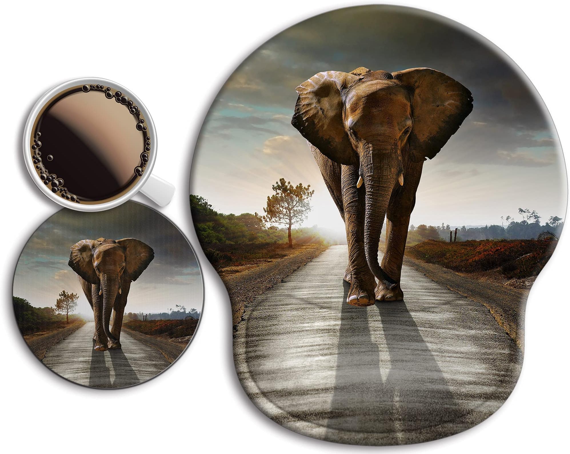 Ergonomic Mouse Pad with Wrist Support Rest,Large Mousepad Gel Wrist Rest, with Coaster Non-Slip & Pain Relief for Computer, Desk, Home&Office-Elephant