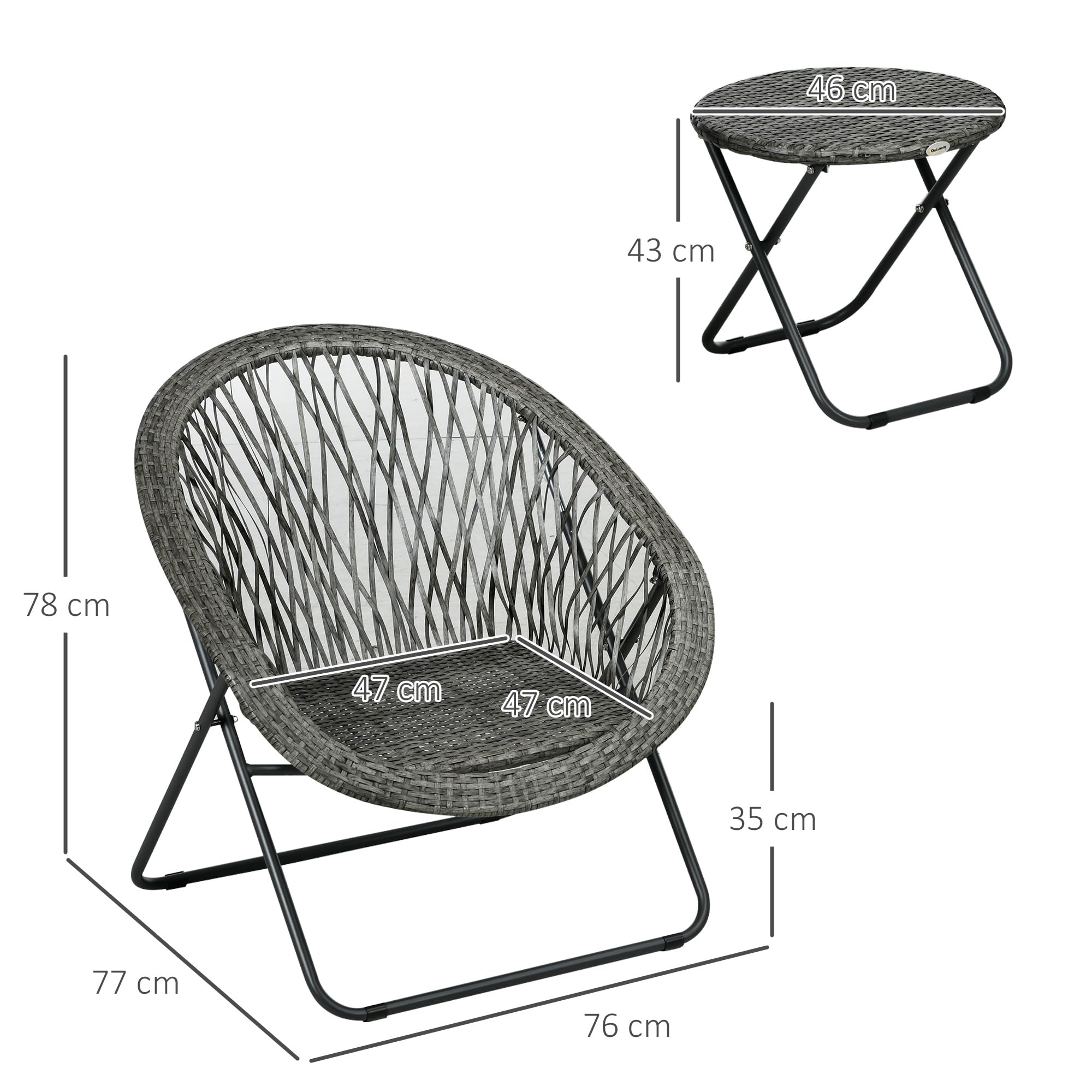 Outsunny Salon de Jardin extérieur résine Ensemble Table et chaises 2 Personnes Pliables Acier Gris