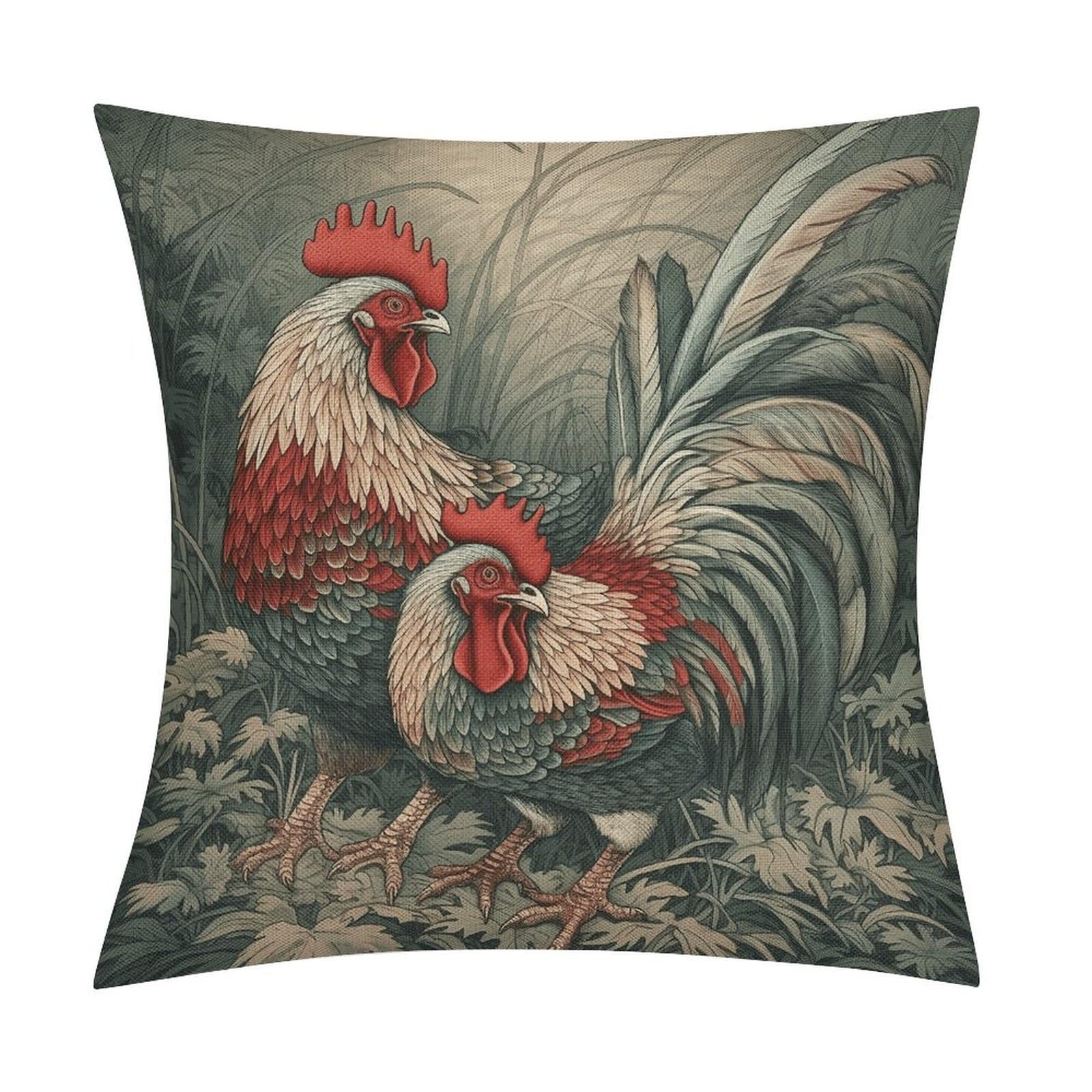 Fodpand Style Drawing Of Chicken Pillow Covers 18X18 Inch, Pillow Cases Boho Farmhouse, Throw Pillow Covers For Couch Sofa Bed Spring Home Decor