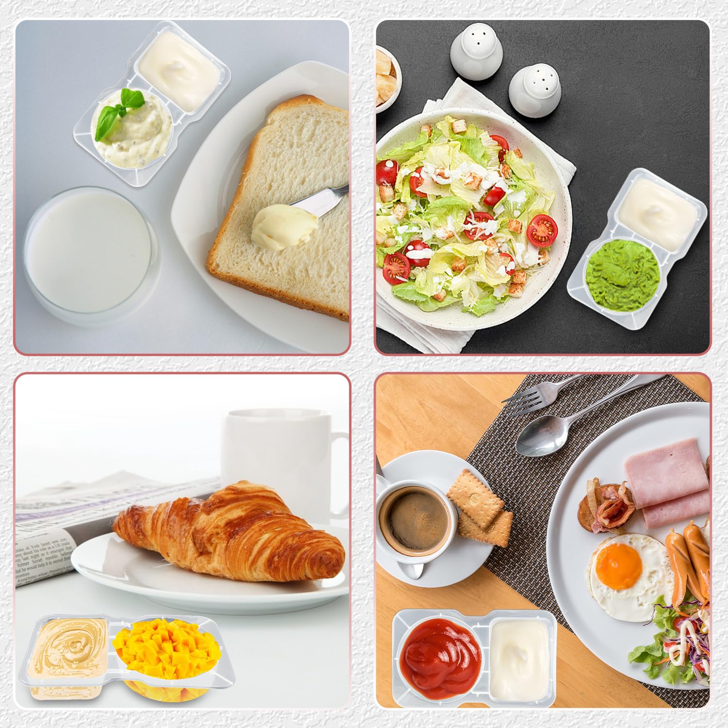 Set di 20 contenitori per snack con coperchio, contenitori per snack, a doppio scomparto, in plastica, per salse, insalata, snack, viaggi e condimenti da asporto