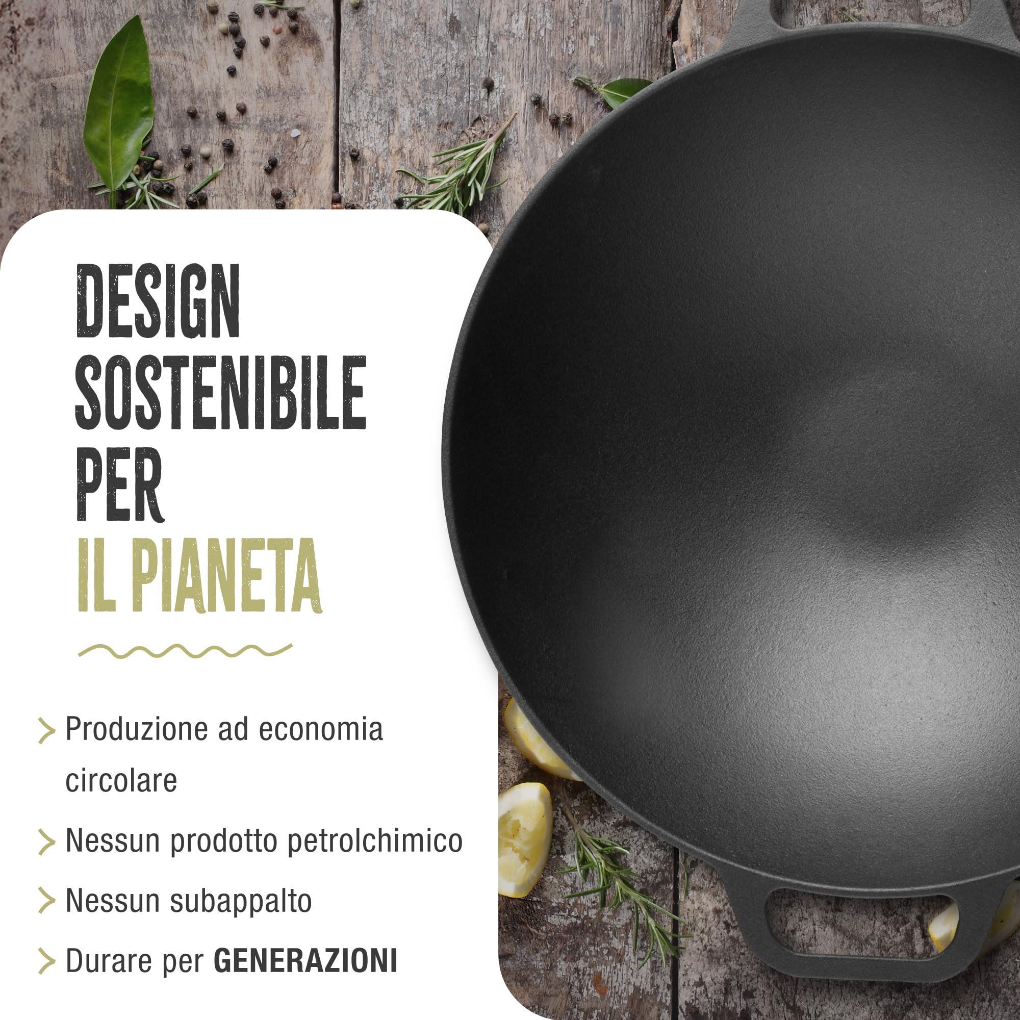 Victoria Wok in Ghisa Smaltata Induzione da 35,5cm, Adatta per, Fuoco, Barbecue, Forno, Vetroceramica e Gas, Cast Iron Skillet Senza Sostanze Tossiche, Senza PTFE e PFOA