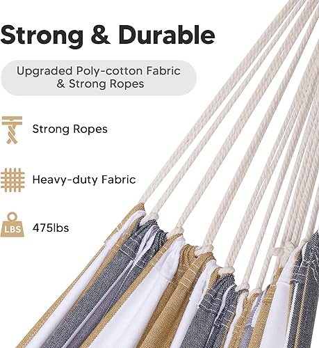 Miniatura 3 de SUNCREAT - Hamaca grande para árbol, solo tela de árbol para exteriores, rayas café