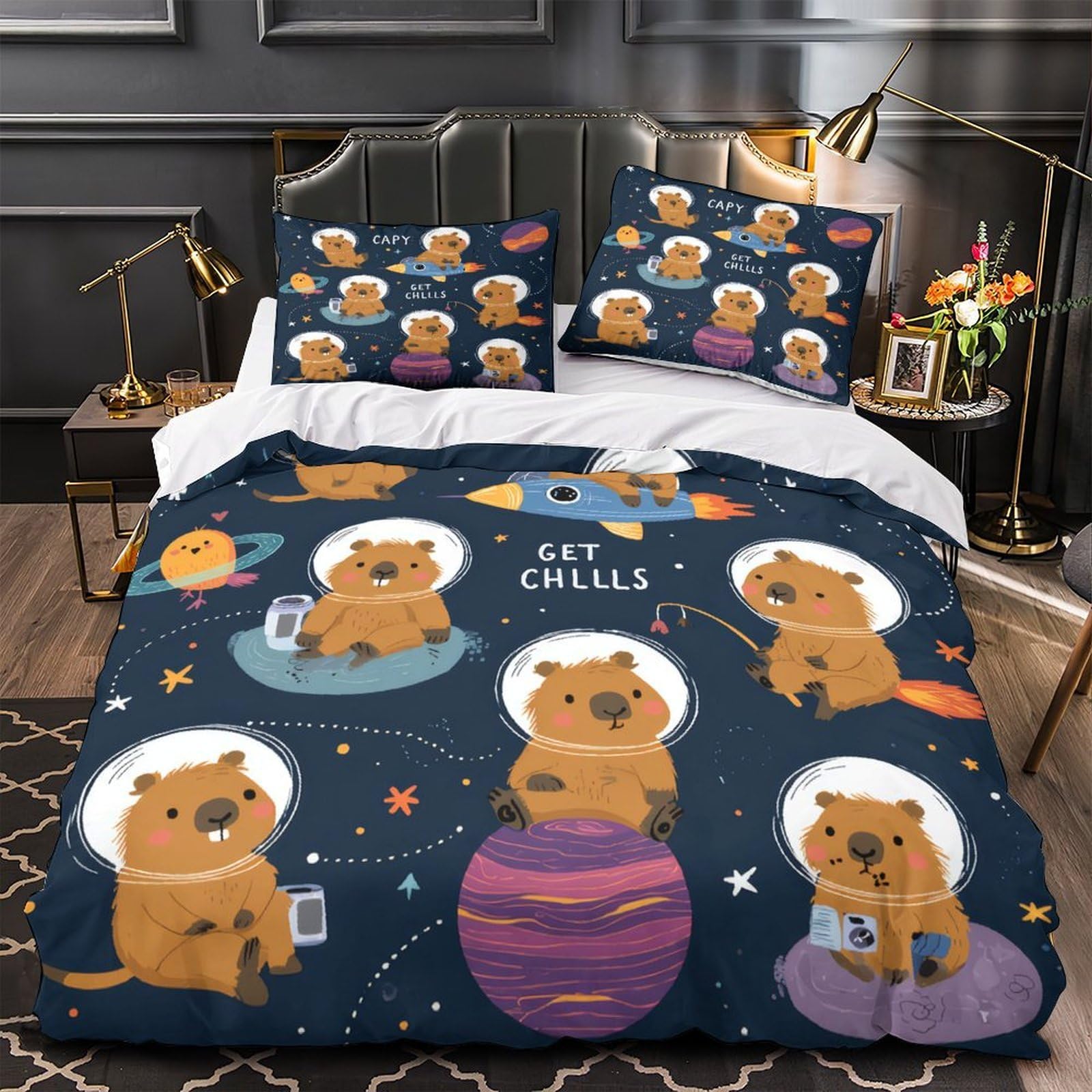 Parure de lit Capybara 3D ultra douce et résistante avec fermeture éclair 140x200