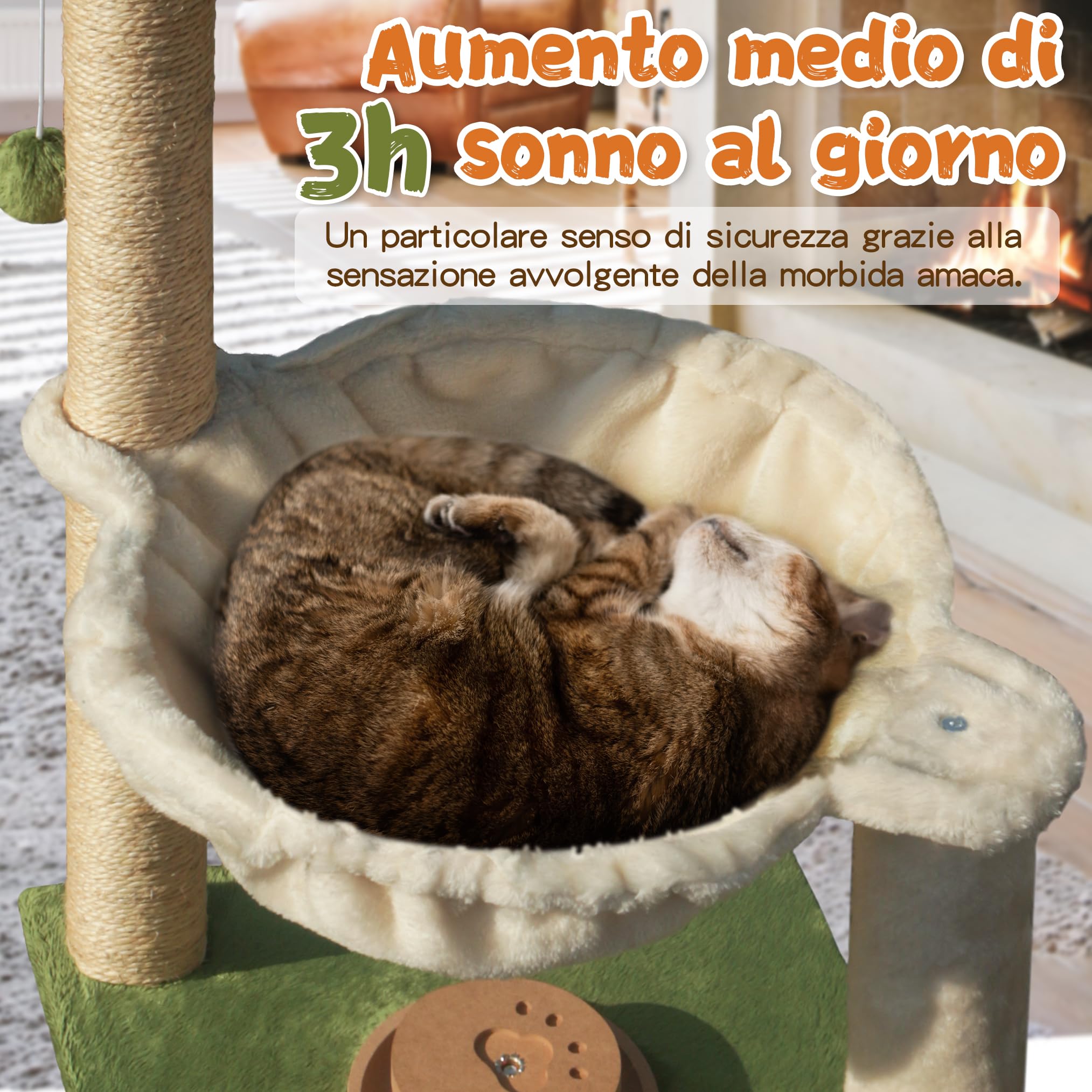 Fantasreen Gatto Graffiatoio 70cm Piccolo Albero per Gatti con Amaca, Giocattolo per Gatti in Legno Interattivo per e Adulti Gatto