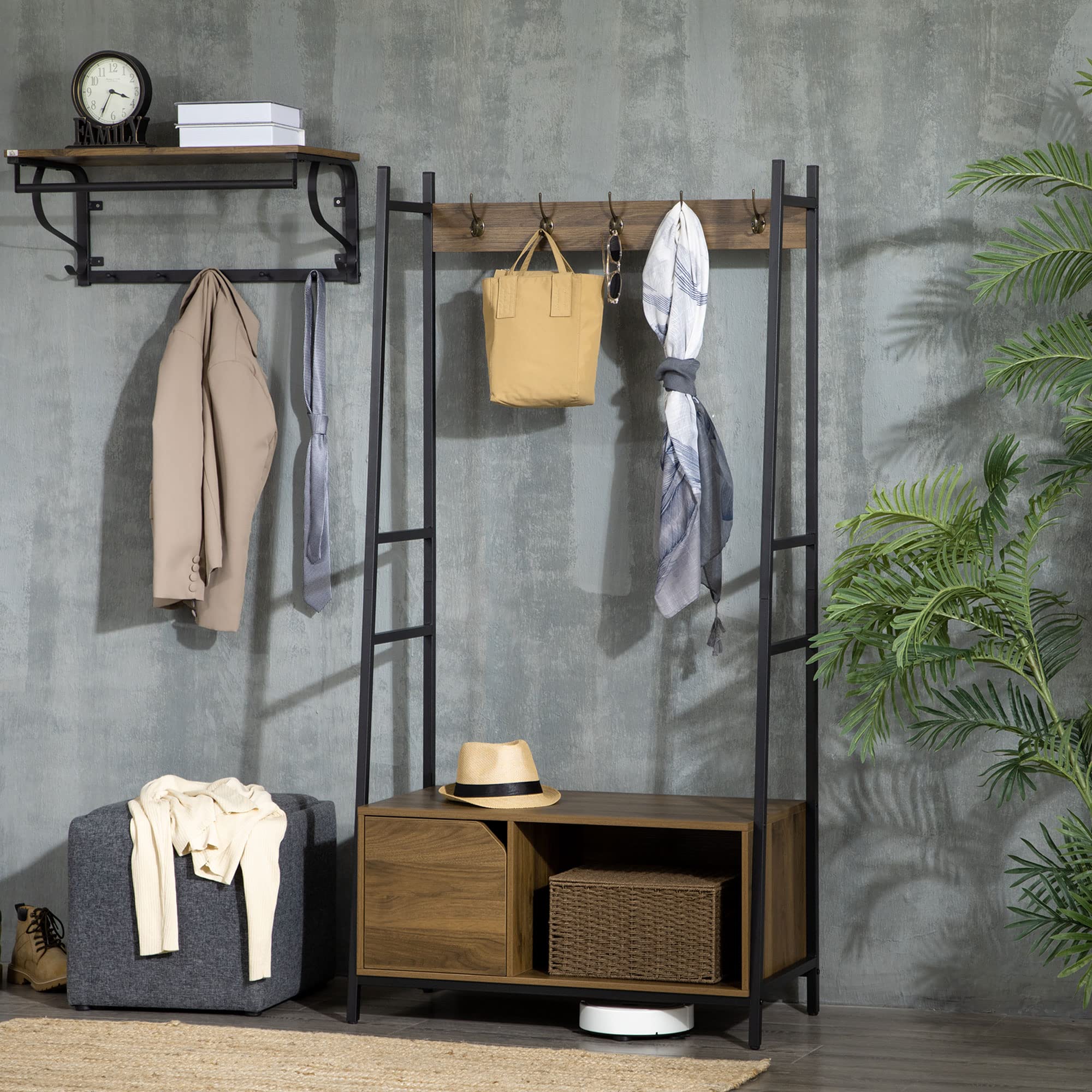 Recibidor Entrada HOMCOM Perchero Zapatero Con Banco Ganchos