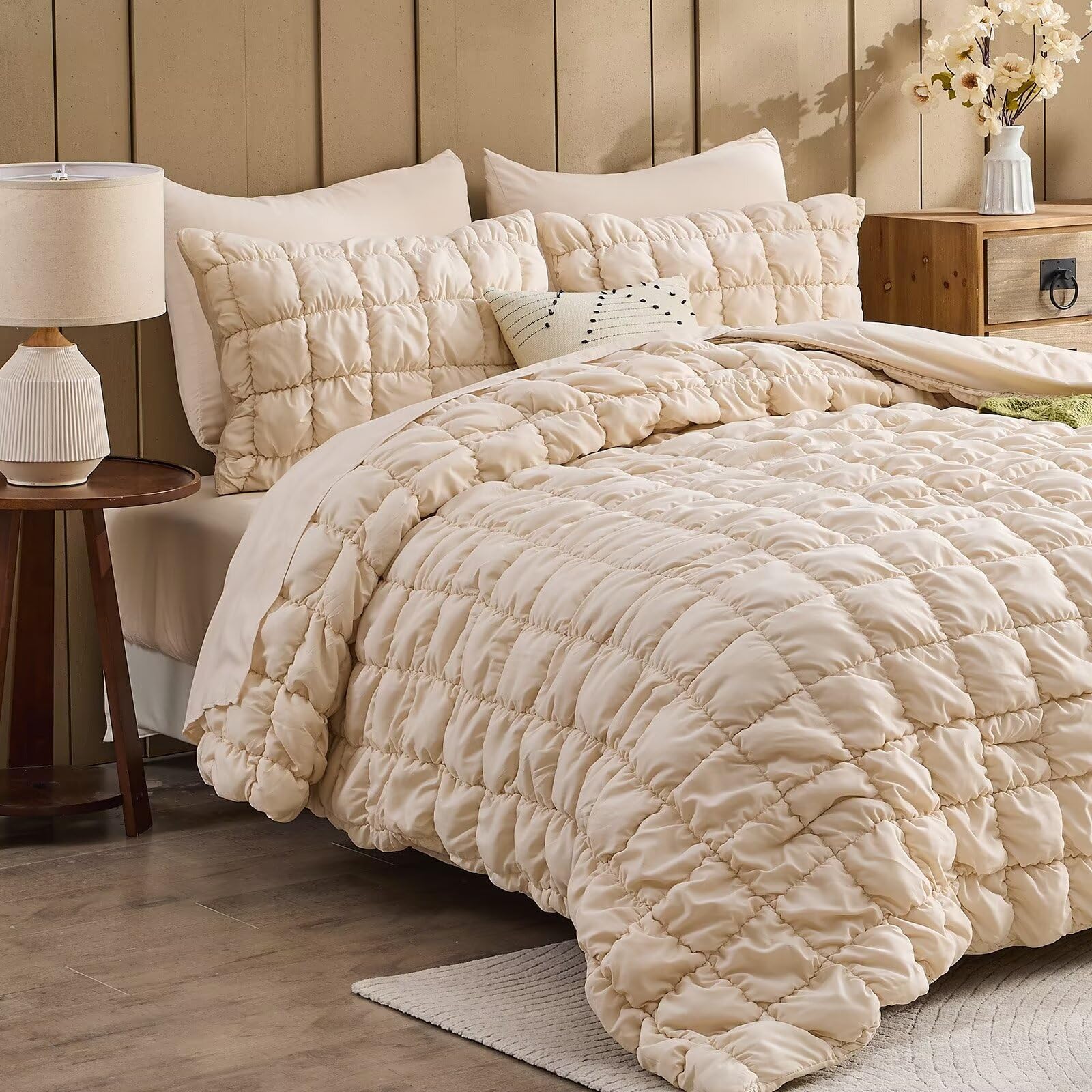 Snapklik.com : Jameswish Beige Comforter Set Full Size Bed In A Bag 7 ...