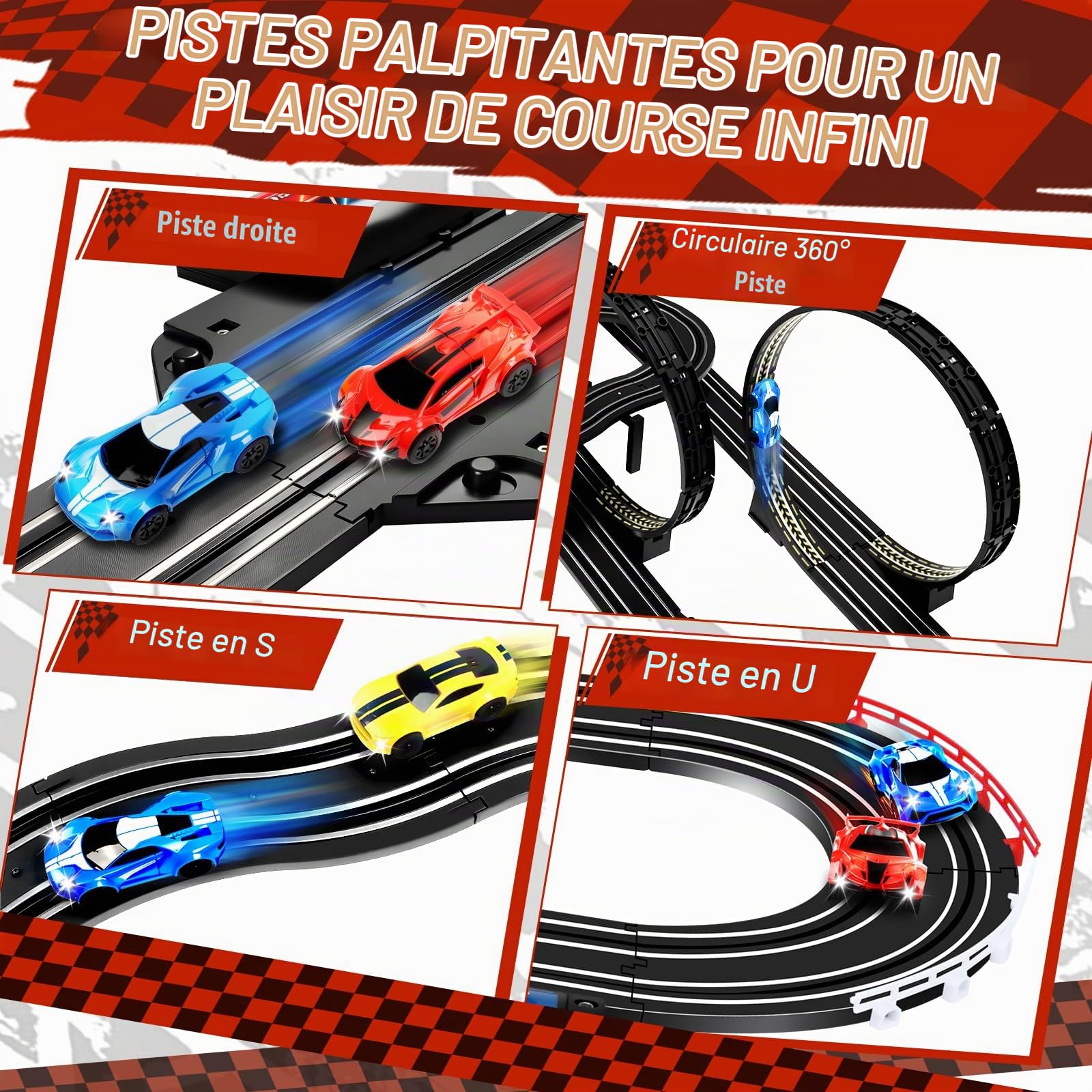IEEILULU Circuit Voiture Électrique Enfant 821CM avec 4 LED Voitures