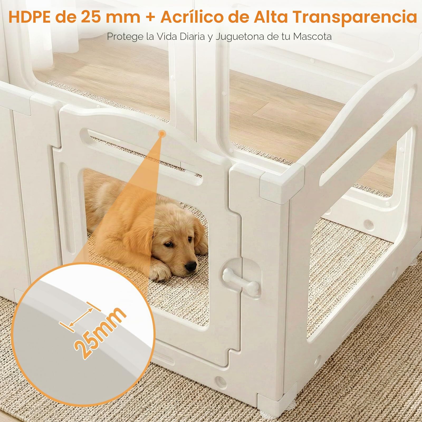 MAMIZO Parque para Perros en Acrílico Transparente 129 × 68 × 60 cm | Plegable Recinto para Perros con Ventosas, 6 PCS Paneles Caja de Parto para Animales con Puerta, Blanco