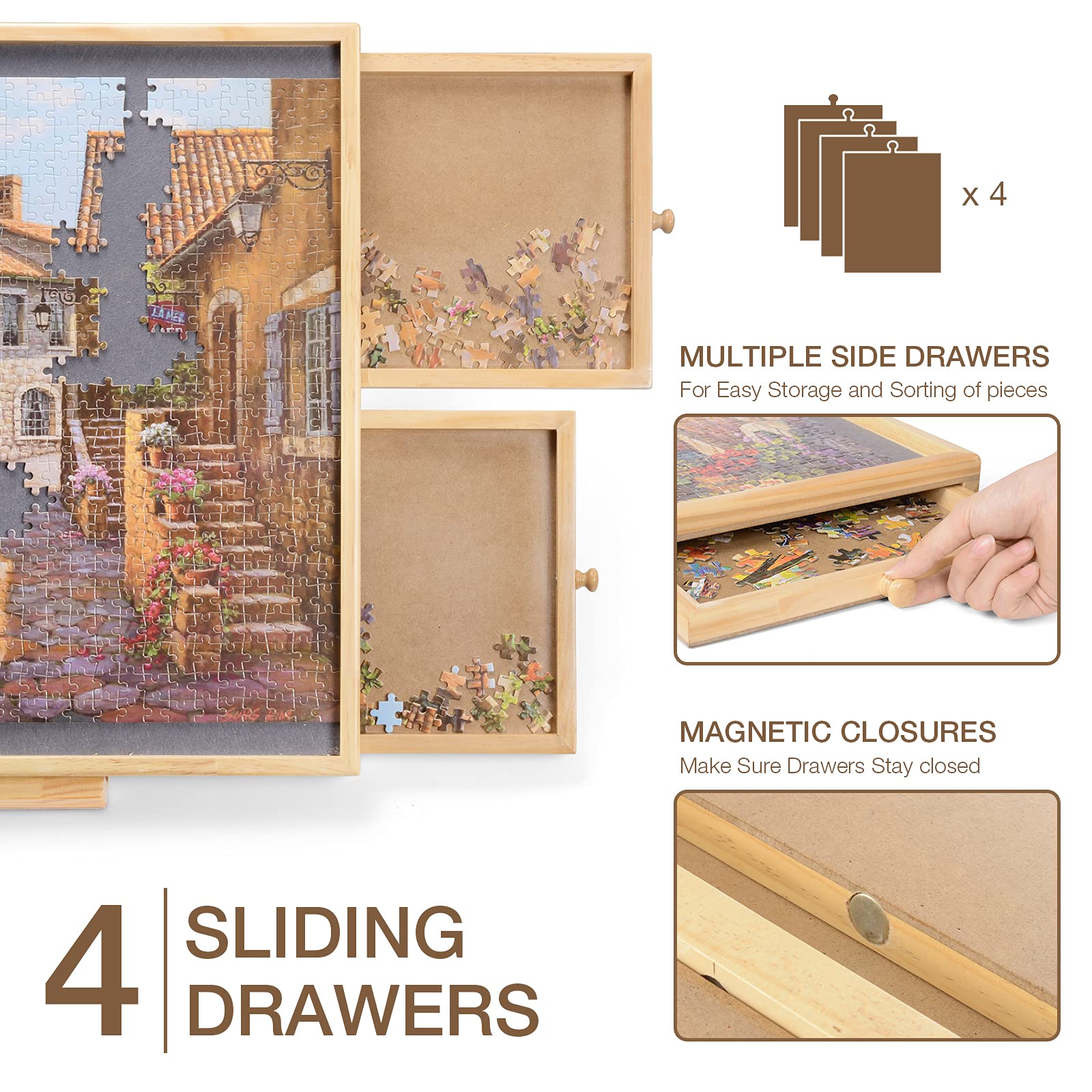 Jigsaw Puzzle Board, Wooden Jigsaw Puzzle Table with Drawers for Puzzle