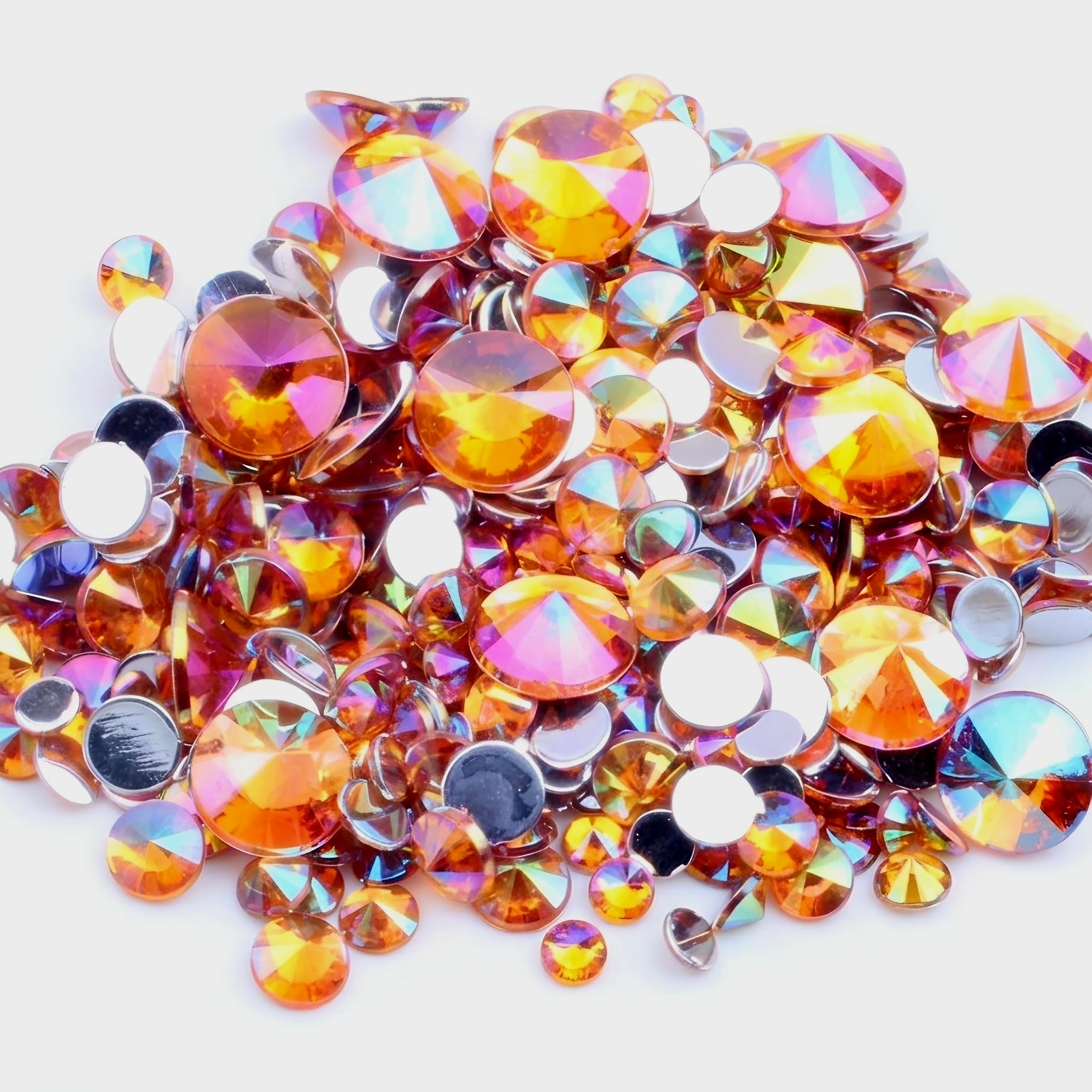 MajorCrafts Flat Back Pointed Top Acrylic Rhinestones: Rivoli Style Craft Gems (Orange AB A13, 6mm - 400pcs)