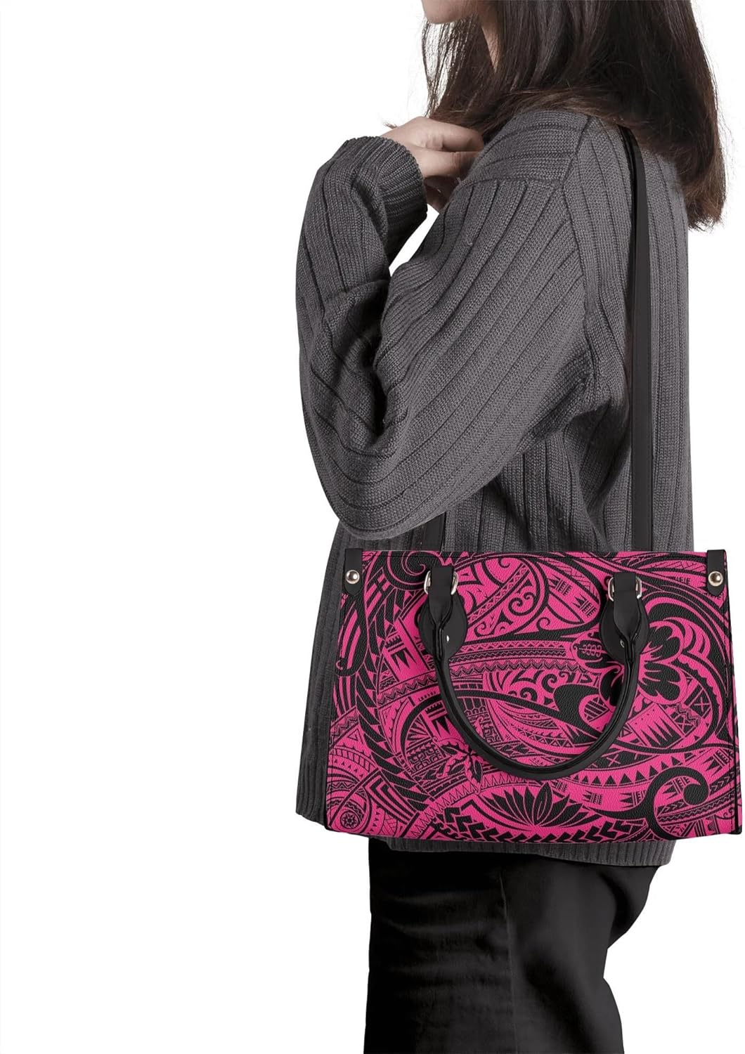 Polynesian Custom Handbag, A Two-Piece Set Of Women'S Single-Shoulder Bag And Wallet Samoan Tribal Pattern Design