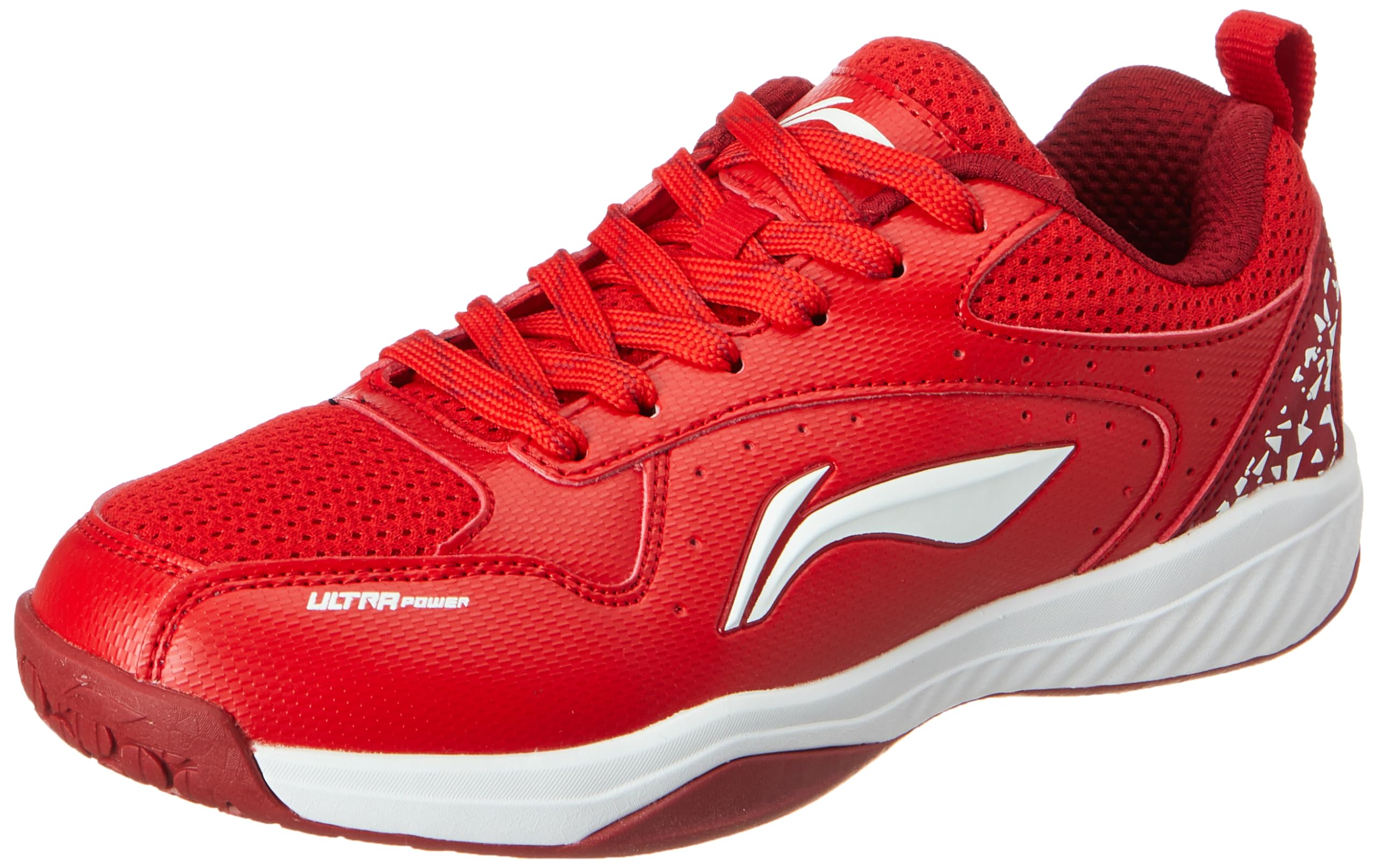 Ultra Power Non-Marking Badminton Shoe|Indoor Sports|Stability Heel, Prototypical Sole, Lightweight Shoe (RED/White,UK 2)