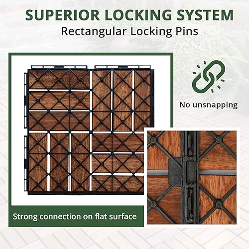 Miniatura 5 de BEEFURNI Azulejos de acacia entrelazados (12 x 12 pulgadas, paquete de 10), azulejos de madera de acacia que se entrelazan al aire libre todo tipo