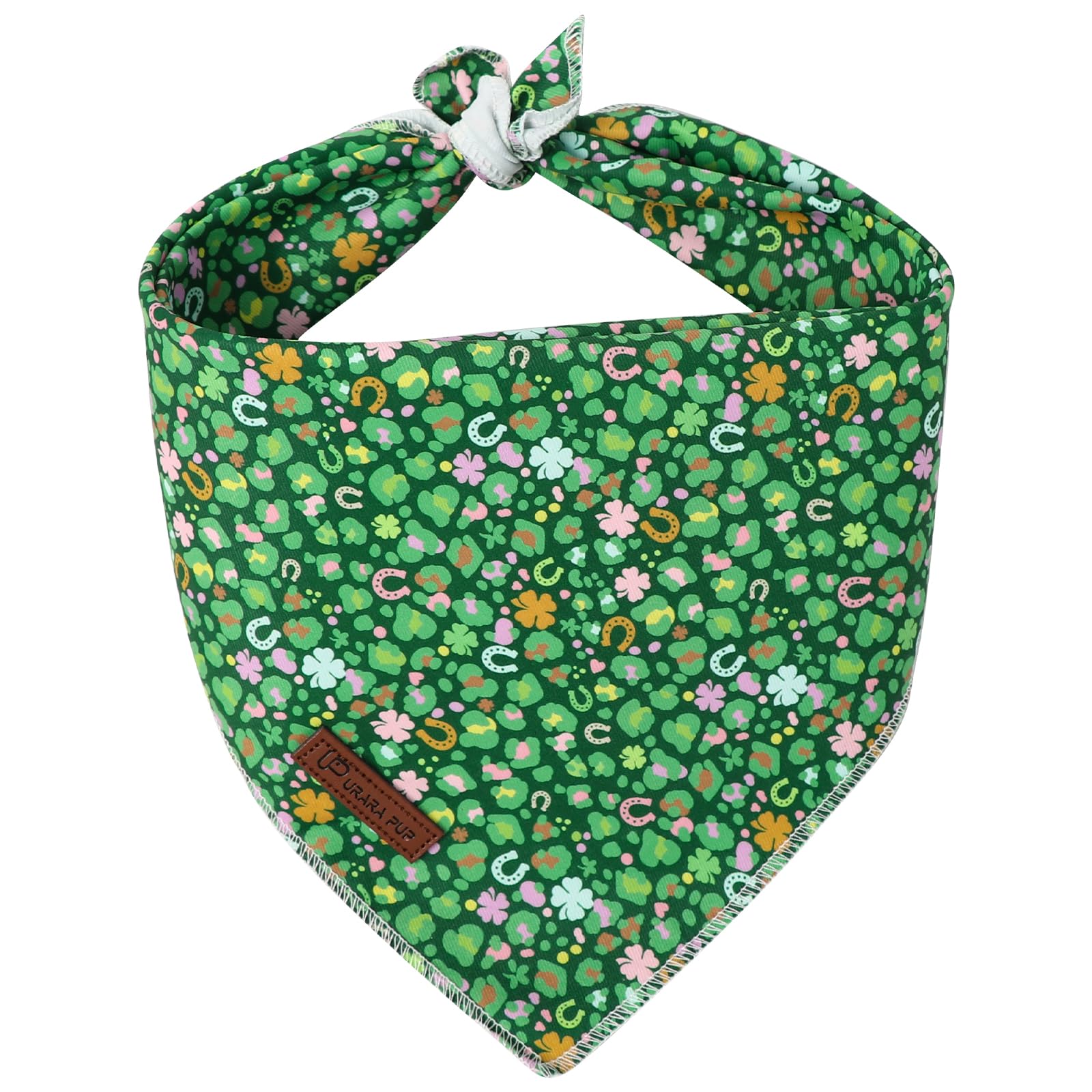 St. Patrick's Dog Bandanas, UP URARA PUP Shamrock Triangle Bid Clover Scarf for Medium Large Girl Boy Dogs, Spring Cotton Puppy Kerchief, Green Dog Bandana,S