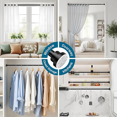 Miniatura 8 de AIZESI Barra de cortina de tensión de 32 a 64 pulgadas, sin taladro, barra de cortina con resorte, 4 tamaños en 1, barra de ducha ajustable para