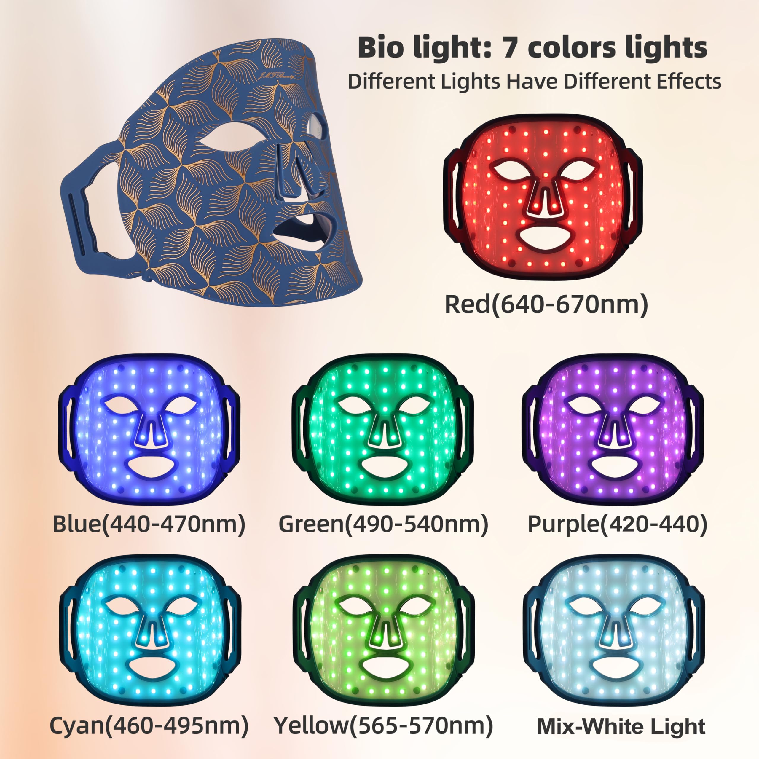 LED Gesichtsmaske Hautlicht Rot Blau Licht 7 Farben faltbar Silikon Photonlicht Spa Hautpflege Straffung Hautverjüngung für Gesicht Hals Körper (wiederaufladbar)